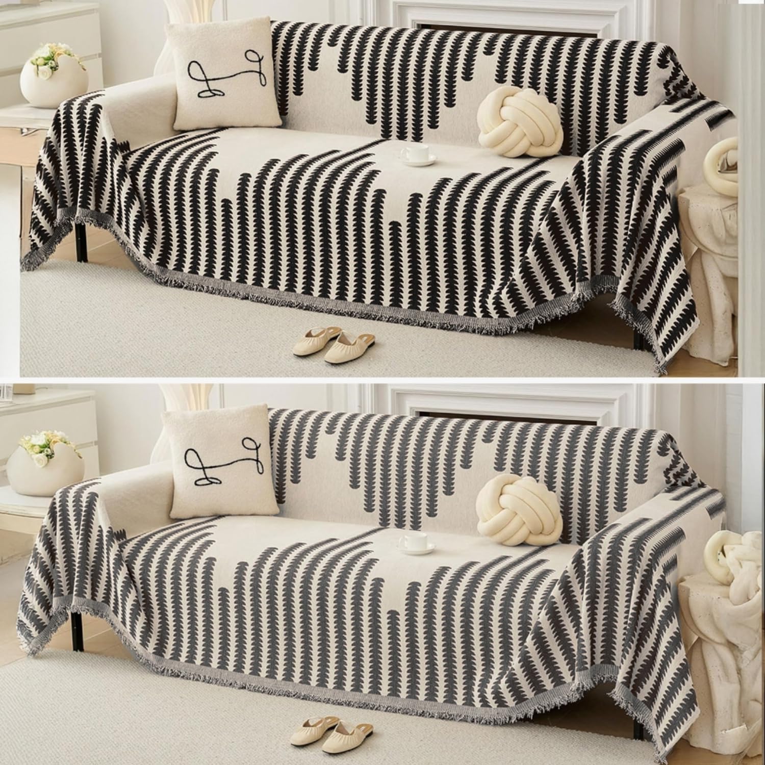 Black Chenille Sofa Cover - Reversible & Anti-Slip -1