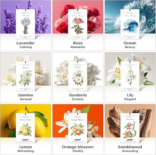 Miniatura 8 de MYARO Paquete de 12 sobres perfumados lilas para cajón y armario, bolsas de larga duración, ambientadores, bolsas de popurri de aromas frescos,
