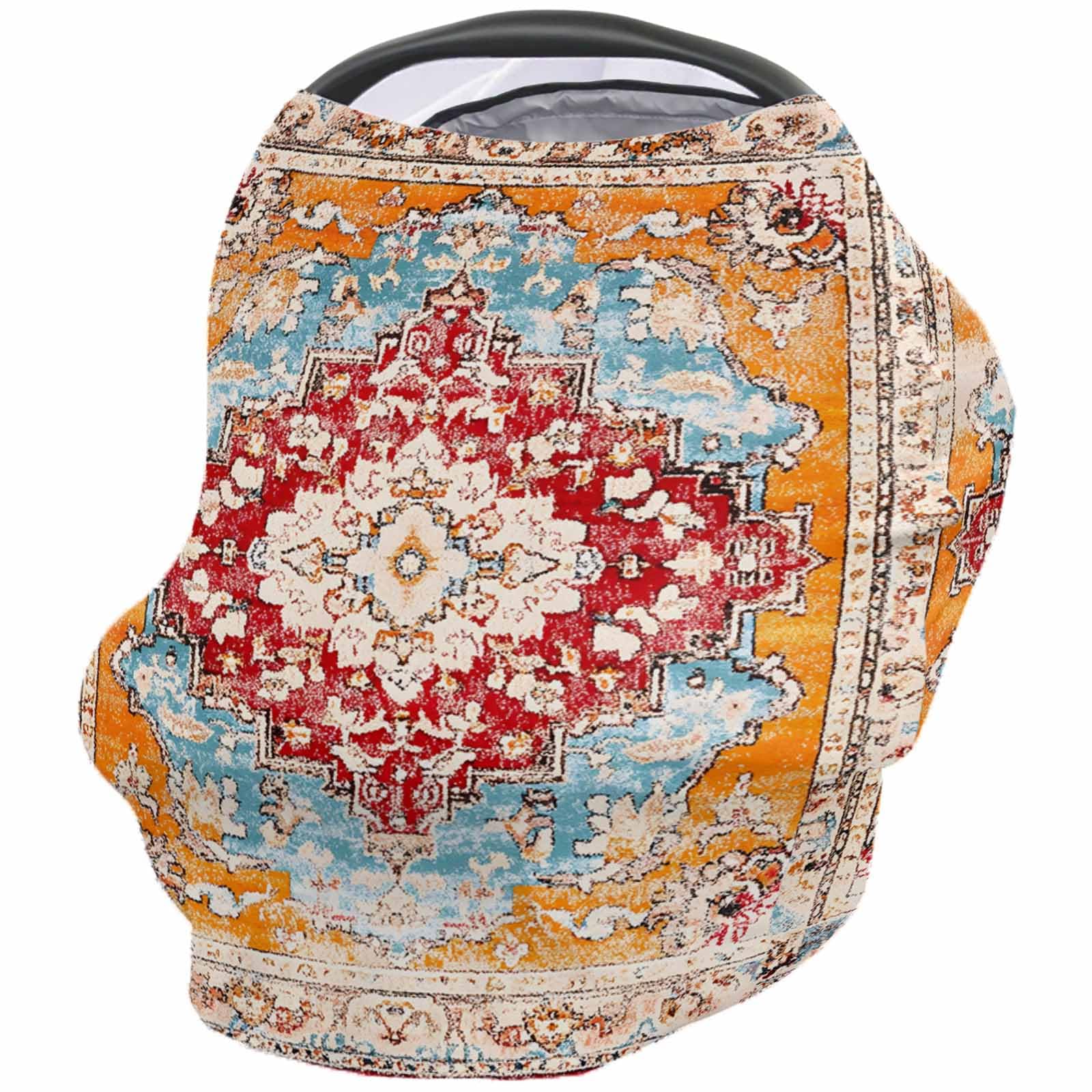 Orange Red Boho Floral Nursing Cover for Breastfeeding Scarf, Vintage Abstract Tribal Style Baby Car Covers Super Soft Multi Use for Canopy Shopping Cart Cover Blanket Stroller Cover