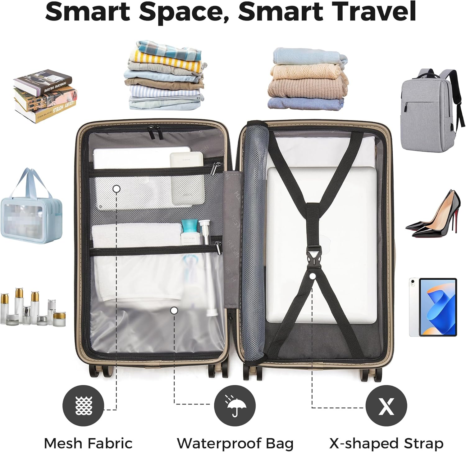 20 Inch Carry on Luggage, Hardside Lightweight Spinner Suitcase with TSA Lock, 22x14x9 Airline Approved Hard Shell Travel Suitcase with Wheels, Scratch Resistant (Light Gold, 20 Inch) - Image 5