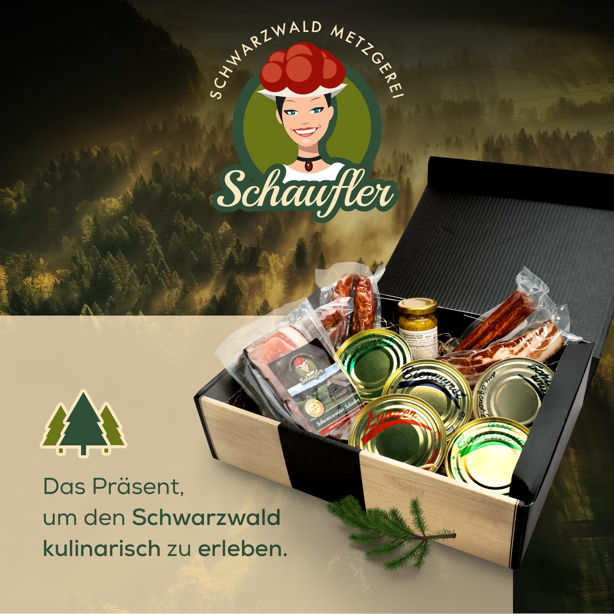 Schwarzwald Metzgerei Geschenkset Dosenwurst 10-teilig Wurstspezialitäten Altbadischer Senf Schinken Speck
