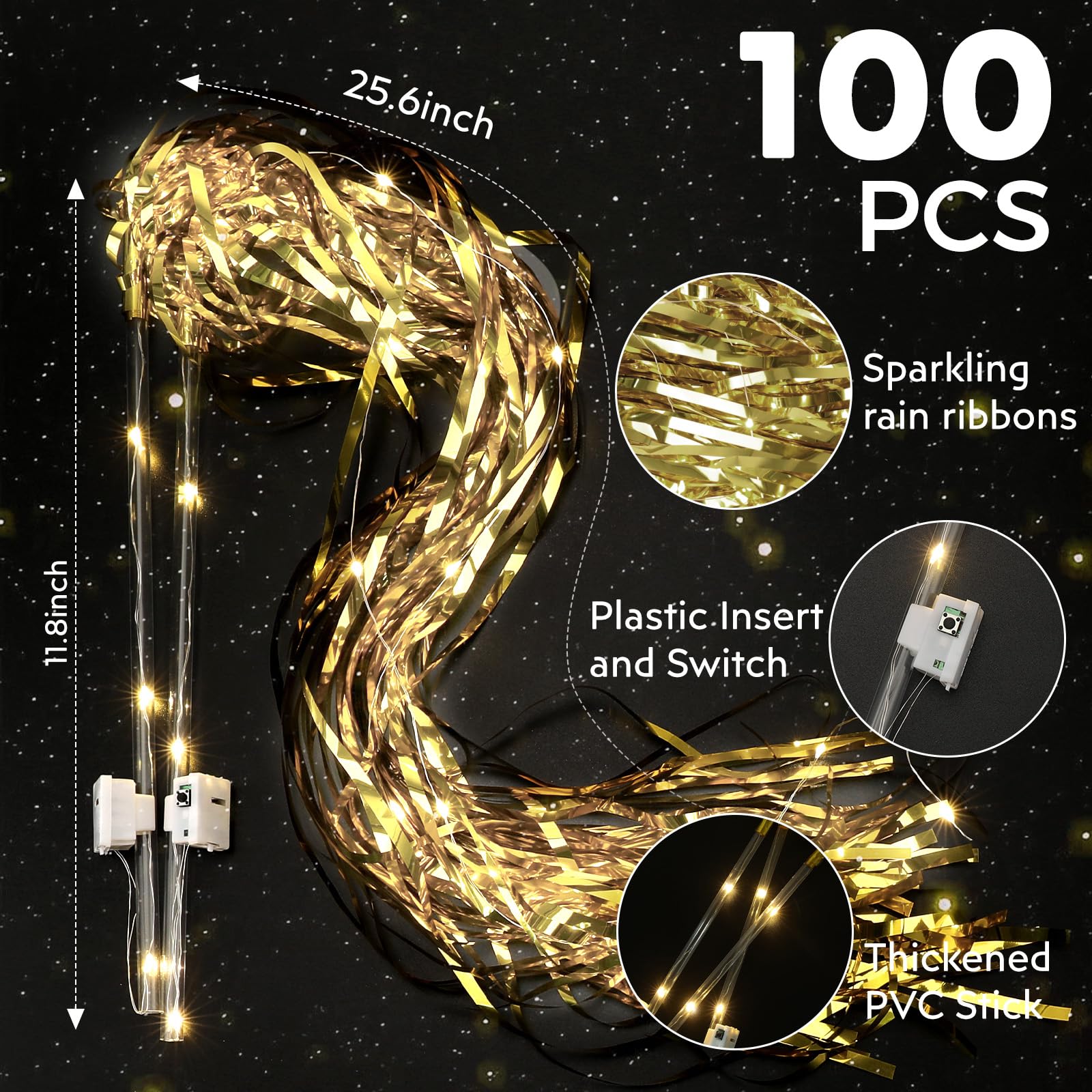 100 varitas de oropel de boda, varita iluminada para boda con LED, varita de boda con luz para envío de boda, accesorios ideales para bodas, fiestas de cumpleaños, juegos de animadoras de Navidad