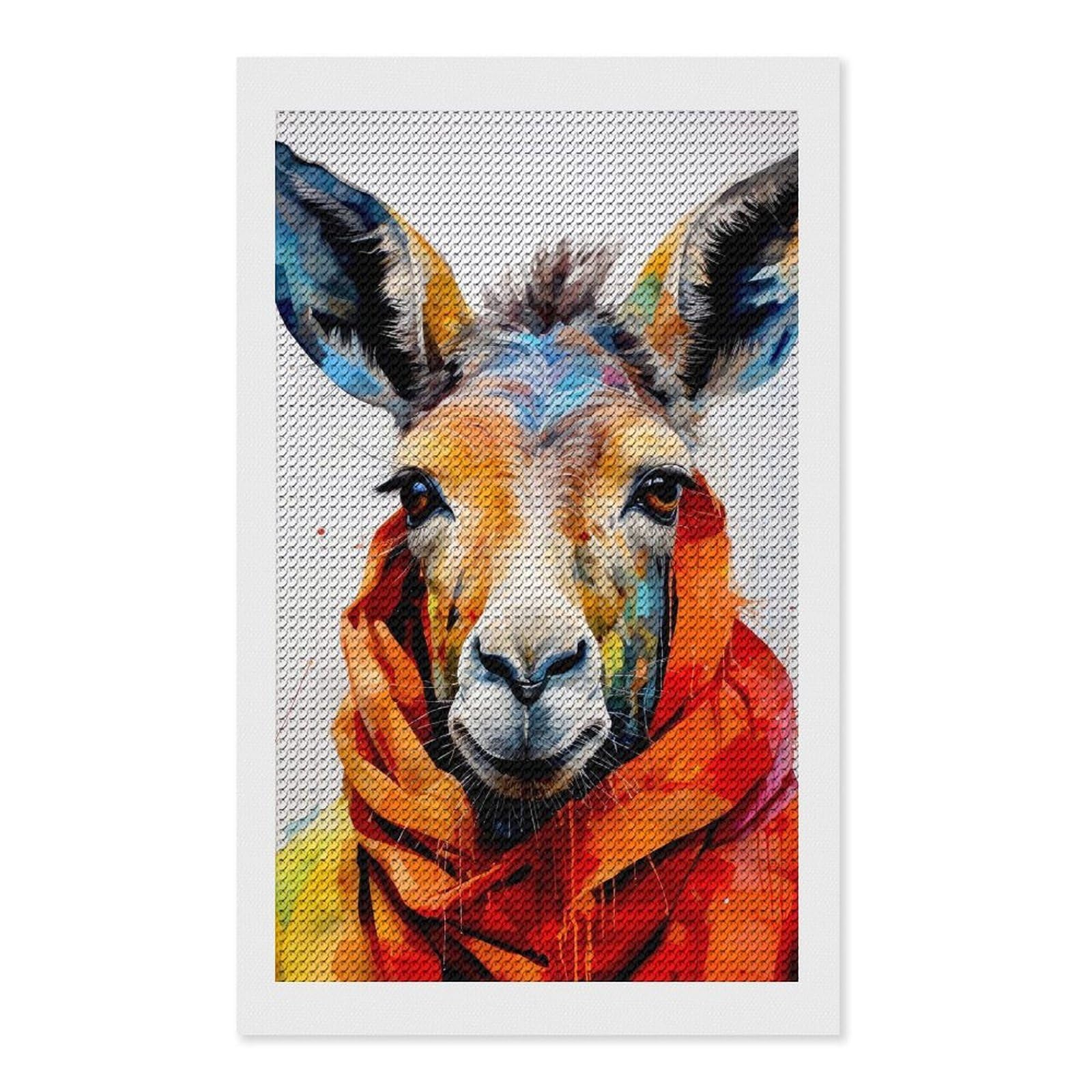 Junmoney Hipster Donkey Diamond Painting Kit 12"x20", Adhesive Canvas, Home Wall Decor, for Beginners, Birthday Gift, Full Kit Included