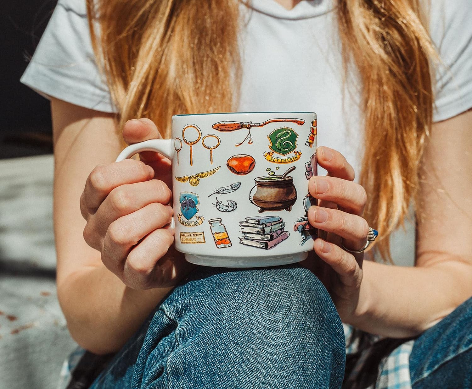 Harry Potter Hogwarts Allover Icons Ceramic Stacking | Large Coffee Cup For Espresso, Caffeine, Beverages, Home & Kitchen Essentials | Wizarding World Gifts and Collectibles | Holds 13 Ounces
