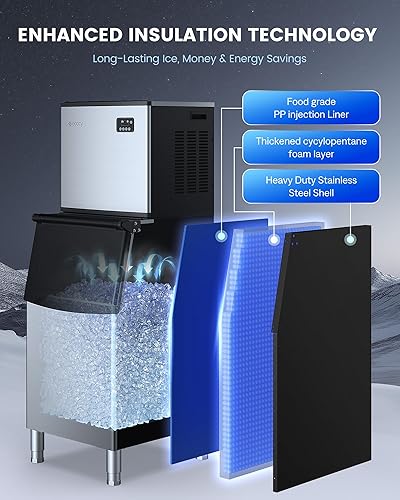 Miniatura 4 de ecozy Máquina de hielo comercial de 22 pulgadas, 450 libras en 24 horas, máquina de hielo modular con almacenamiento de 250 libras, máquina de