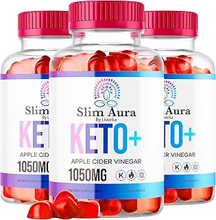 (3 Pack) Slim Aura Keto ACV Gummies - Official Slim Aura Keto Plus Apple Cider Vinegar 1050MG Advanced Formula Gummys, All Natural Premium Formula, Slimaura Gomitas Reviews, 300 Gummies for 5 Months