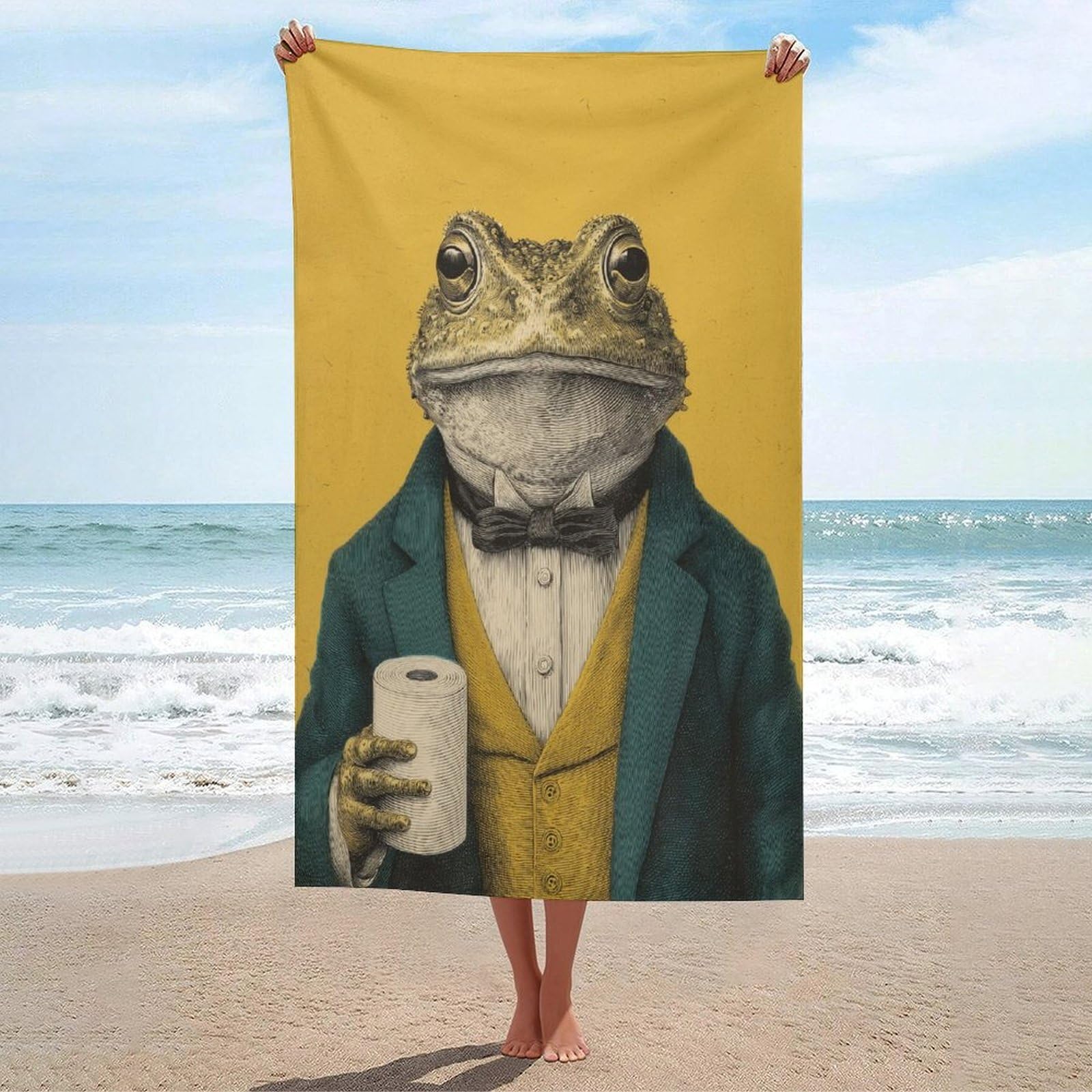 LSRCPD Funny Frog Holding A Roll of Toilet Paper Beach Towel Sand Free Microfiber Large Shower Towels Multipurpose Absorbent for Bathroom Pool 130x80 CM