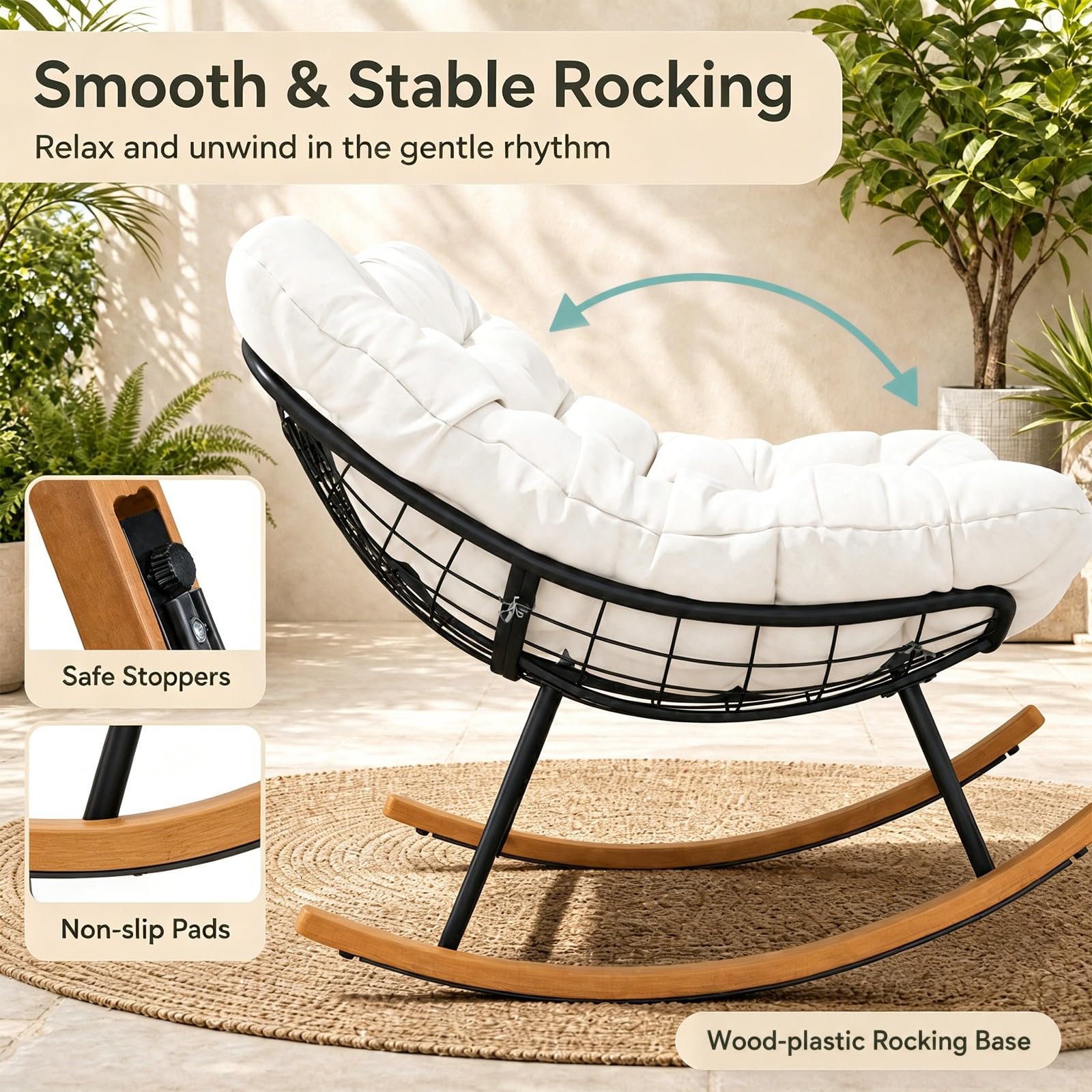 GIANTEX Schaukelstuhl für 2 Personen, XXL Schwingsessel (Beige) | mit dickem Kissen & ergonomischer Rückenlehne, Ei-förmiger Stillstuhl, für Wohnzimmer, Balkon & Garten, Tragfähigkeit 320 kg