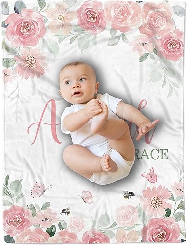 Miniatura 2 de Arteaga Mantas de bebé personalizadas para niñas, mantas de bebé personalizadas para niñas, manta de bebé de rosa floral, el mejor regalo para bebé,