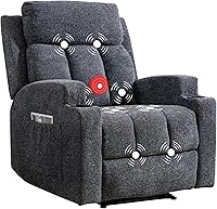 CANMOV Manual Recliner Chair with Massage & Heat - Soft Fabric Overstuffed Arms, 2 Cup Holders, Side Pocket, Dark Grey Living Room Chair