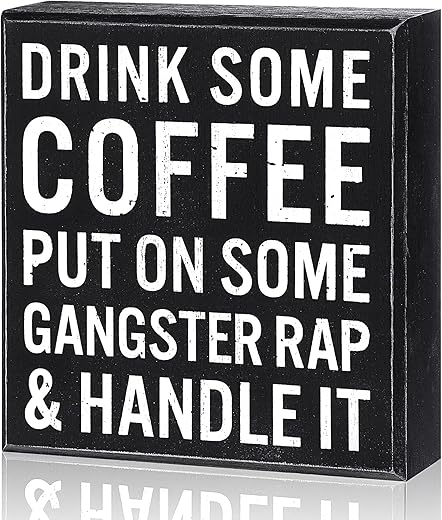 Blulu Coffee Wood Box Sign Kitchen Home Decor, Inspirational Wood Box Sign Block Plaque Funny Office Kitchen Tabletop Desk Decoration for Coffee Lover Gift, 5.5 x 6 Inch(Cute Color)