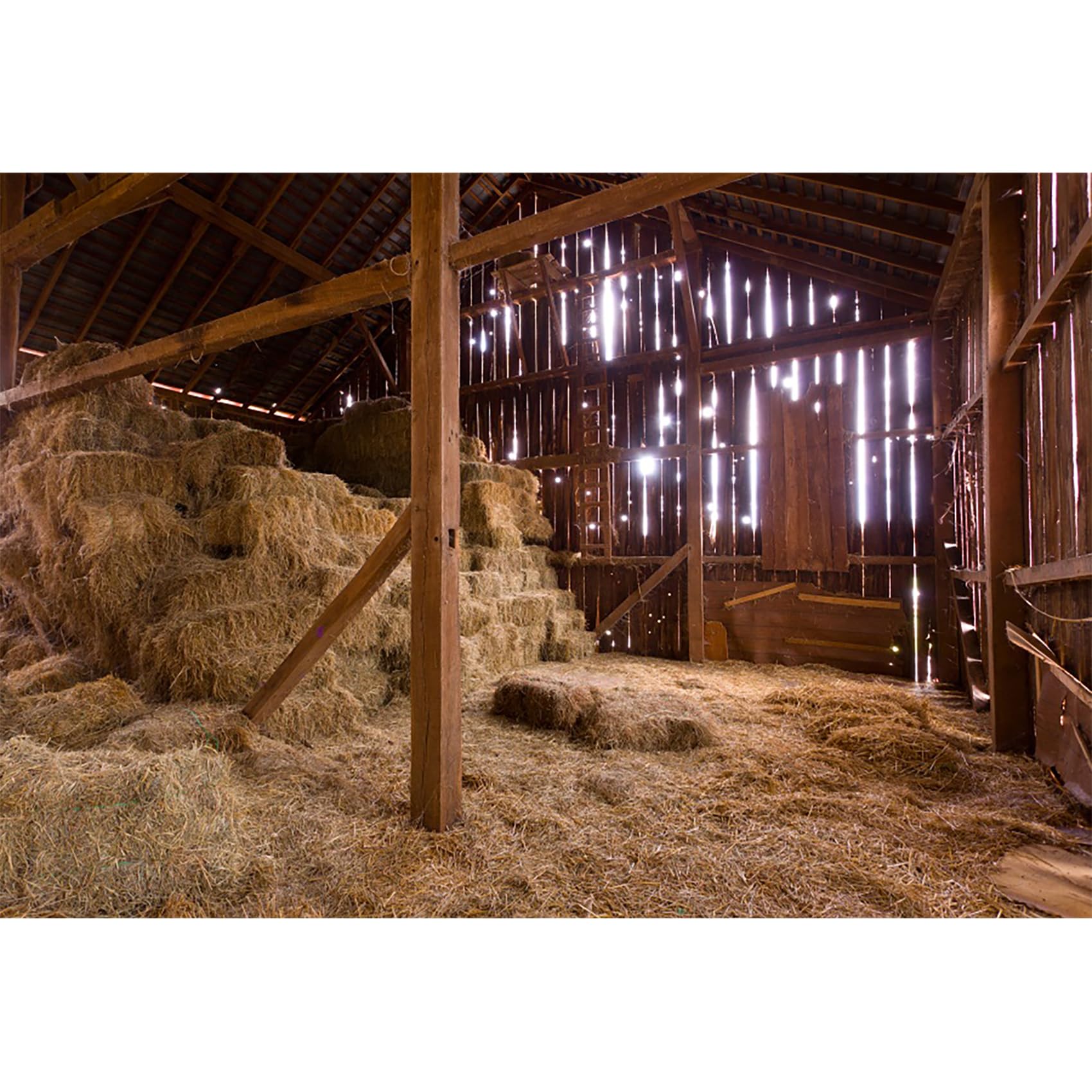 Baocicco Old Barn Wooden Barn Props - 5x3ft Farmhouse Scene with Hay Bales and Church Backdrop for Nativity and Newborn Baby Themes
