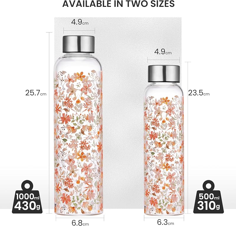 Autsel 500 ml Boroszilikát Üveg Sportpalack Neoprén Hüvellyel és Szorítómentes Fedéllel