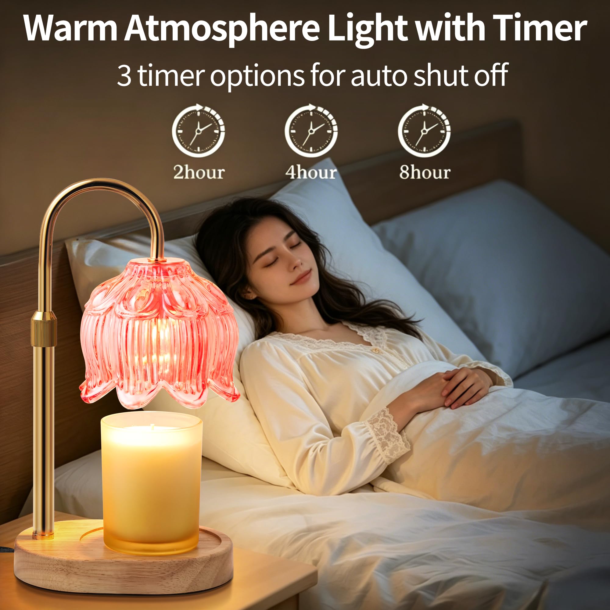 Lampada riscaldante candela con timer dimmerabile, scalda-candela elettrico, lampada vintage fiore loto, fiore rosa