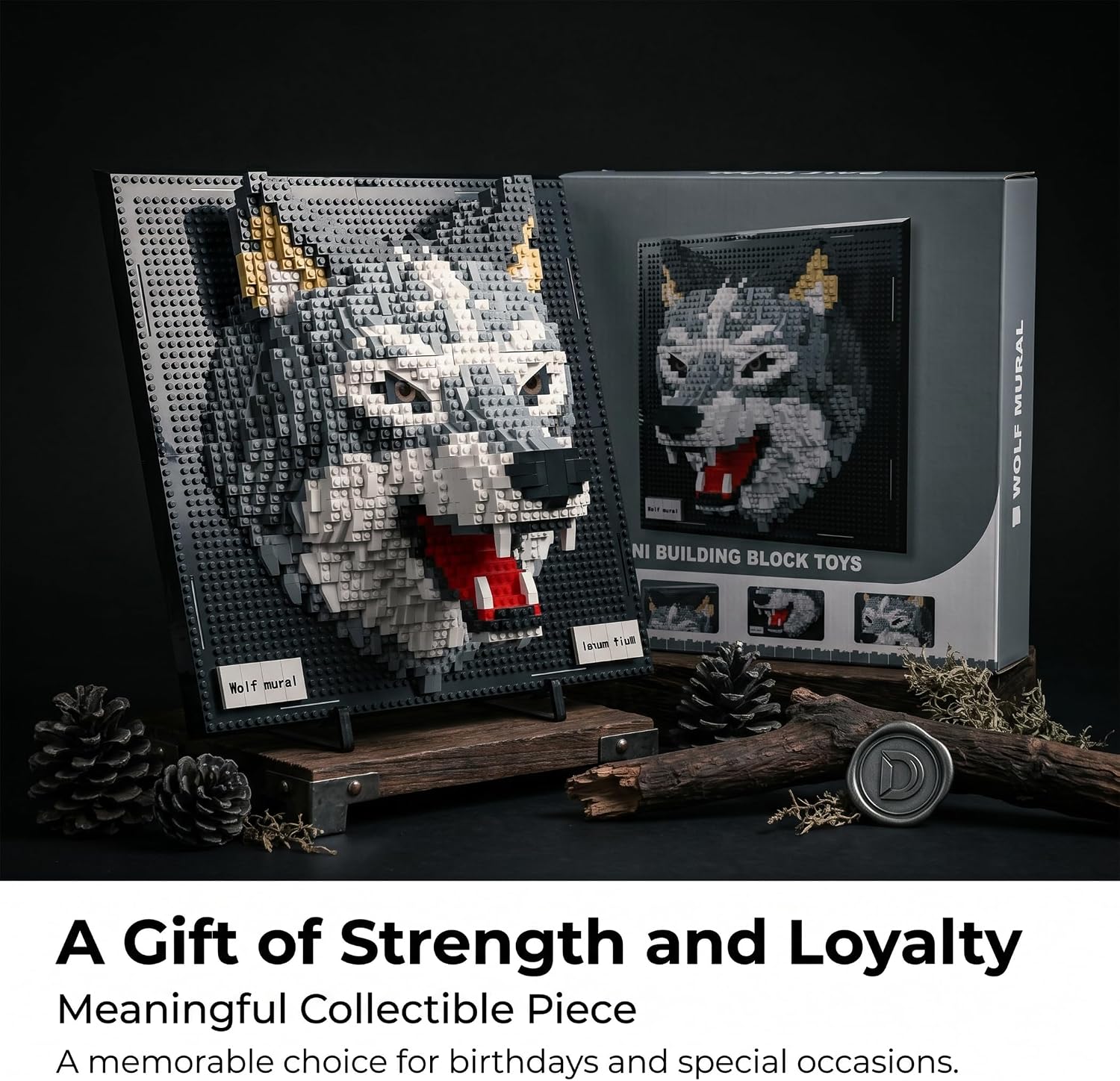 Wolf Animal 3D Wall Art Micro Mini Building Blocks Set for Adults, Micro Bricks Forest Building Set, Home Wall Decor or Desk Display