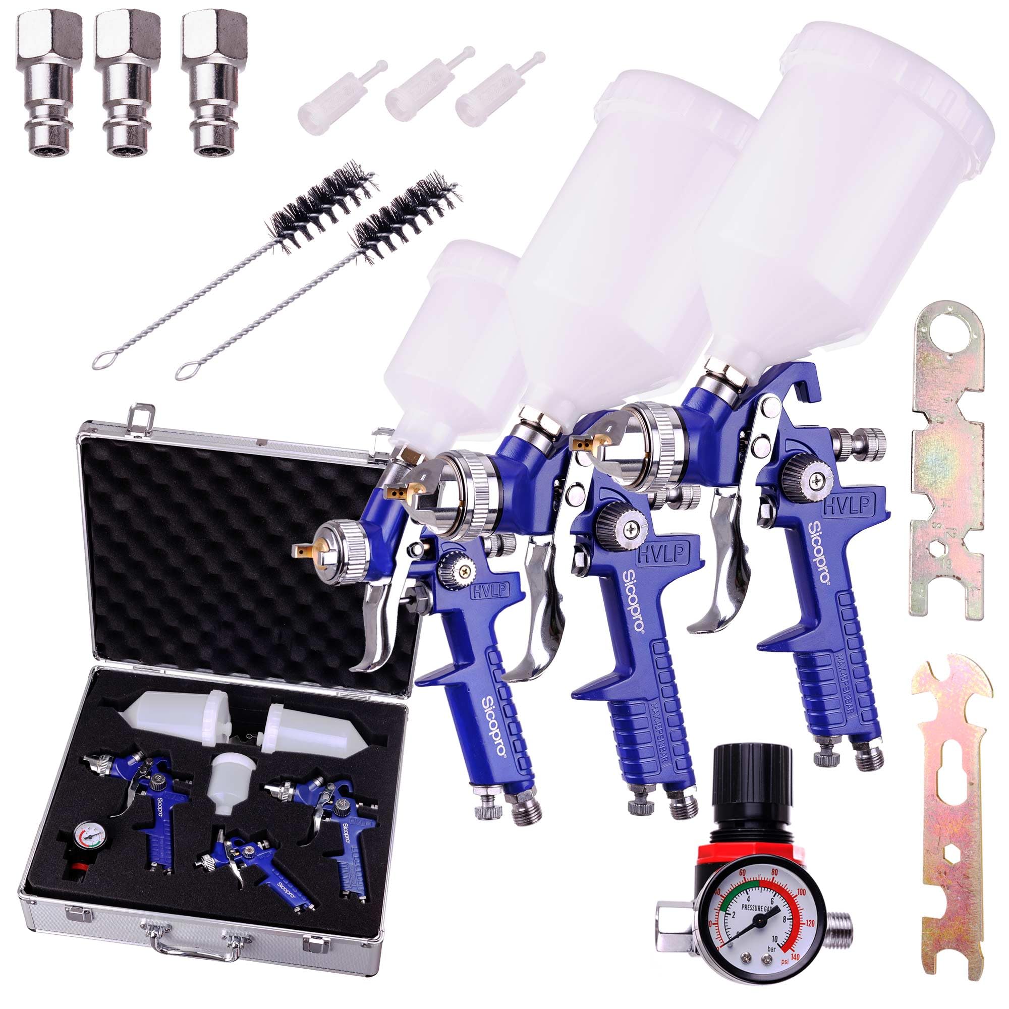 HVLP 0,8 1,4 1,7 mm 2 x H-827 + H-2000P pistola a spruzzo con valigetta in alluminio