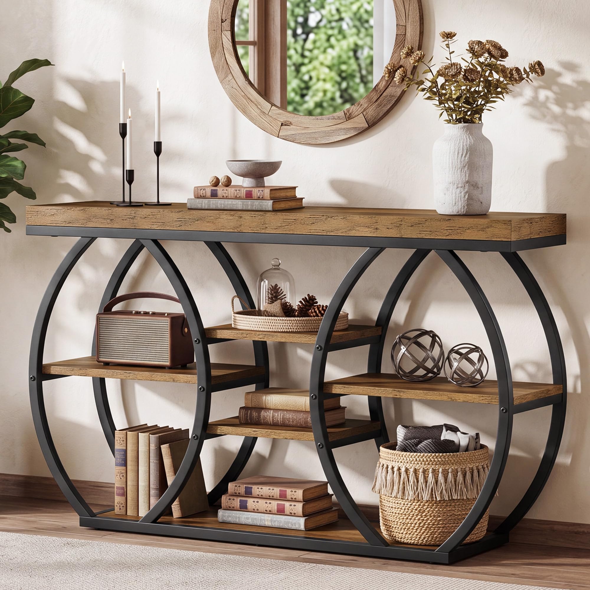 Industrial Entryway Console Table, 4-Tier