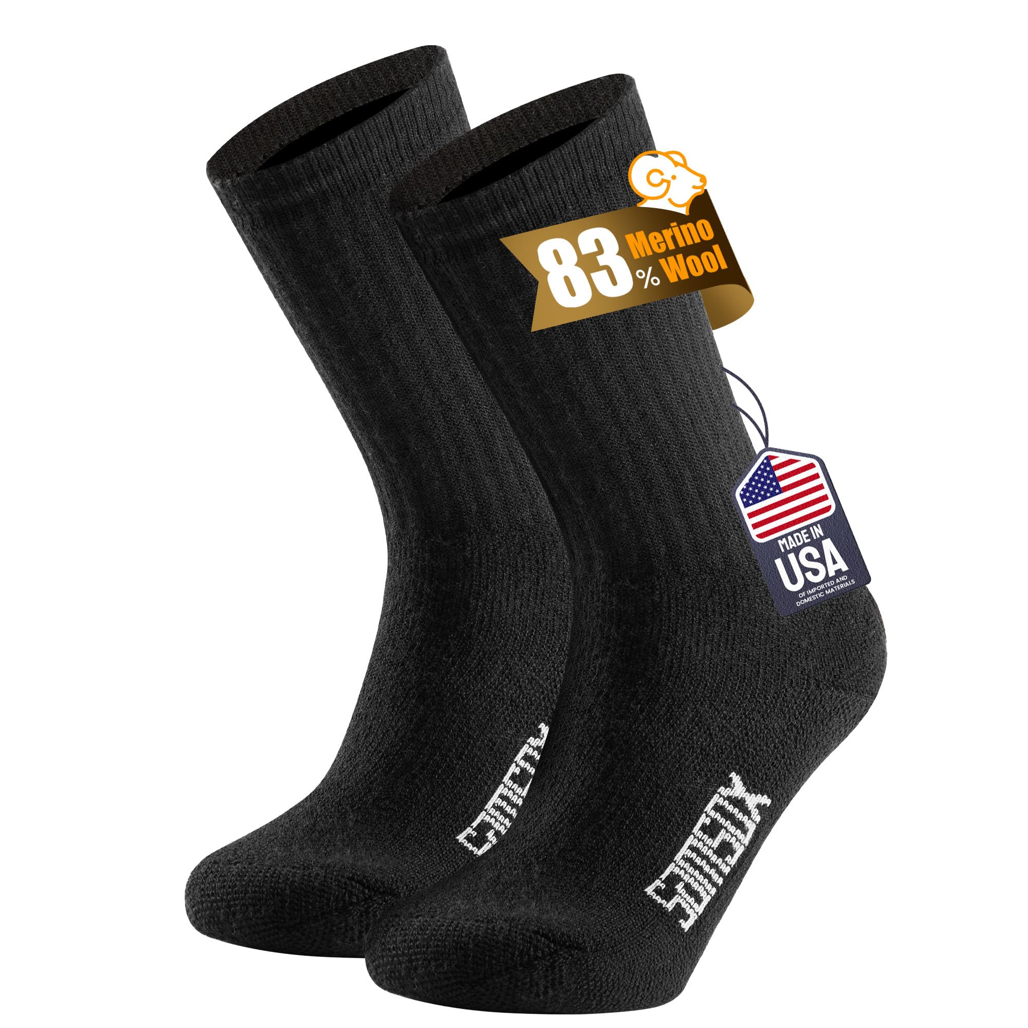SAMSOX Merino Wool Boot Socks, Made in USA, Heavyweight with Full Cushion, Tactical Socks for Hunting (Bozeman)