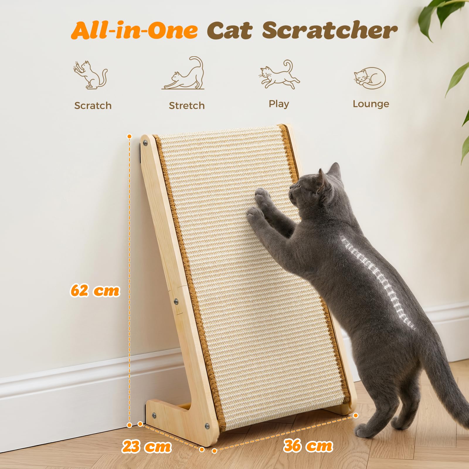 Gimars Double Usage Griffoir pour Chat sisal en Forme de L, 62cm Protège-Canapé & d'angle, Rampe de Grattage en Bois Véritable avec Tapis Robuste, Meuble pour Grands Chats d'Intérieur