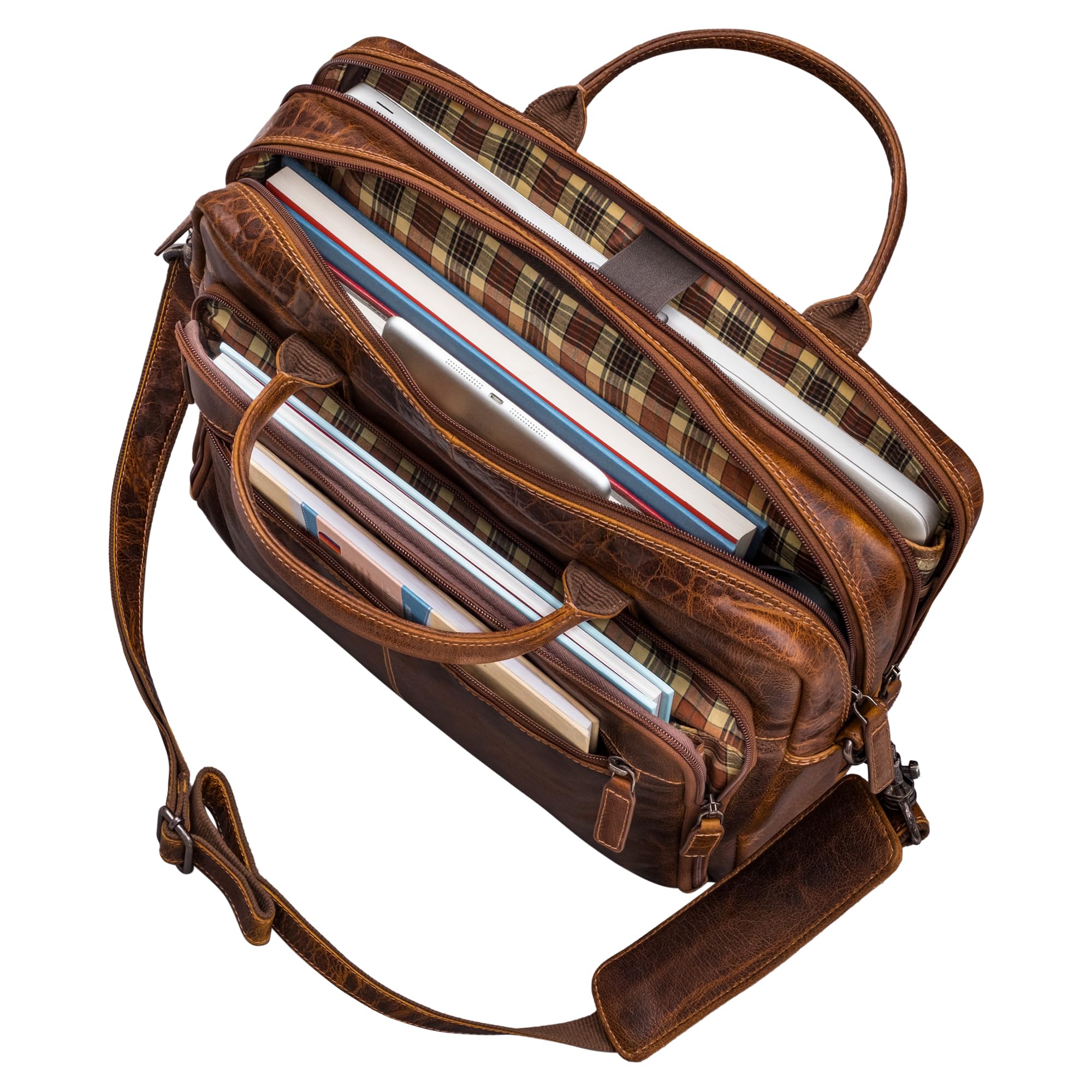 STILORD Zenon Leder Aktentasche Laptoptasche 15.6-16 Zoll - Business Umhängetasche Groß - Ledertasche DIN A4 Dokumententasche - Arbeitstasche Echtleder Herren & Damen Farbe:luino - braun