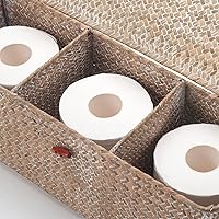 Vista 2 de Cesta de Almacenamiento de Seagrass Blanqueado con Tapa Tejida para Rollos de Papel Higiénico con Secciones Rectangular para Organizar Snacks