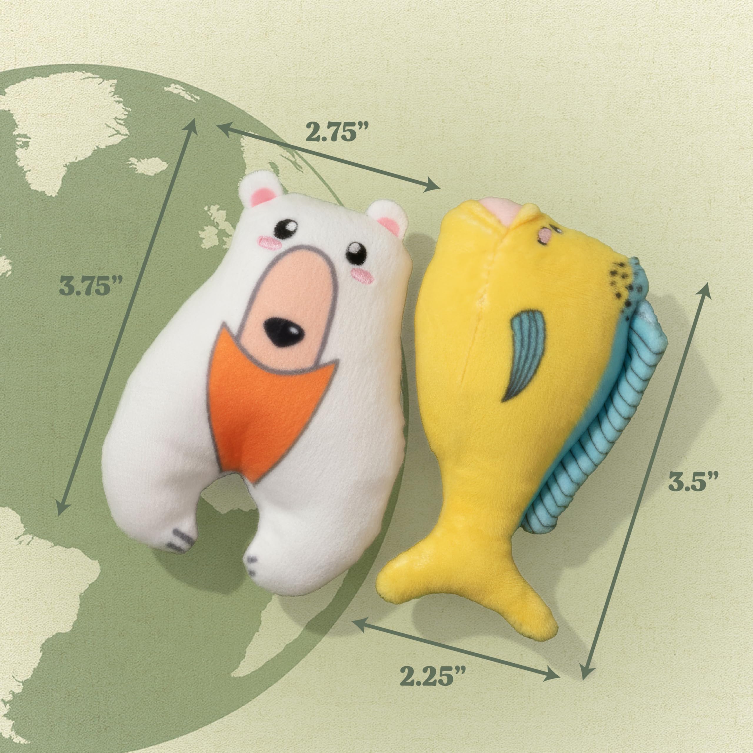 Juguete de peluche para gatos, Mahi y oso polar, juguete masticable para gatos de interior (paquete de 2), juguete de peluche interactivo resistente a las mordeduras, se adapta a cestas de