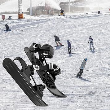 زلاجات تزلج قصيرة صغيرة للثلج، زلاجات تزلج صغيرة قابلة للتعديل من Snowfeet Mini-Skii-Skate زلاجات ثلجية زلاجات ثلجية ألواح تزلج معدات التزلج الرياضية الشتوية لإصدار Snow Pro لمحبي التزلج على الجليد، أسود