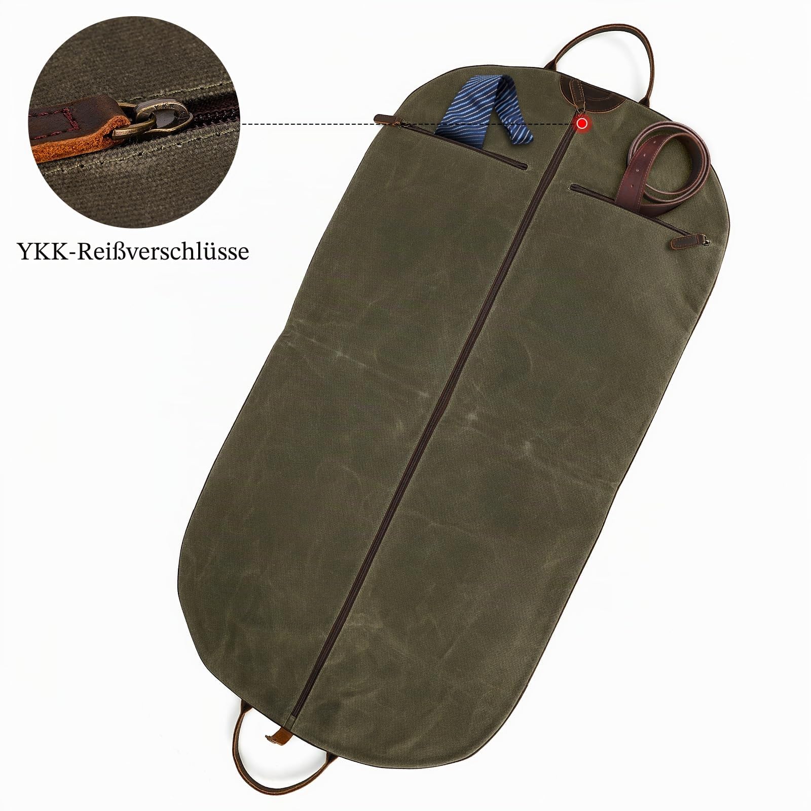 Polare Kleidersack aus gewachstem Segeltuch, Vollnarbenlederbesatz, Handgepäcktasche für Reisen, wasserdicht, staubdicht, faltbar, hängende Koffer, Wochenend-Kleiderhülle mit YKK-Reißverschluss