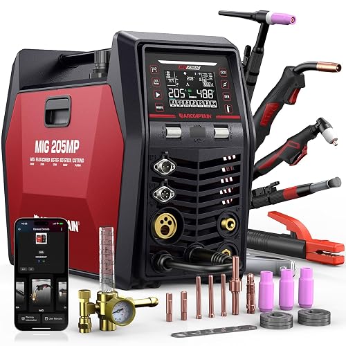 ARCCAPTAIN MIG205MP MIG Welder with Plasma Cutter, 9 IN 1 Welding Machine | 120/240V, App Control, Pulse MIG/Flux Core/Cut/DC HF/Lift TIG/Clean/Stick/Spool Gun Aluminum Welding, Home DIY Projects