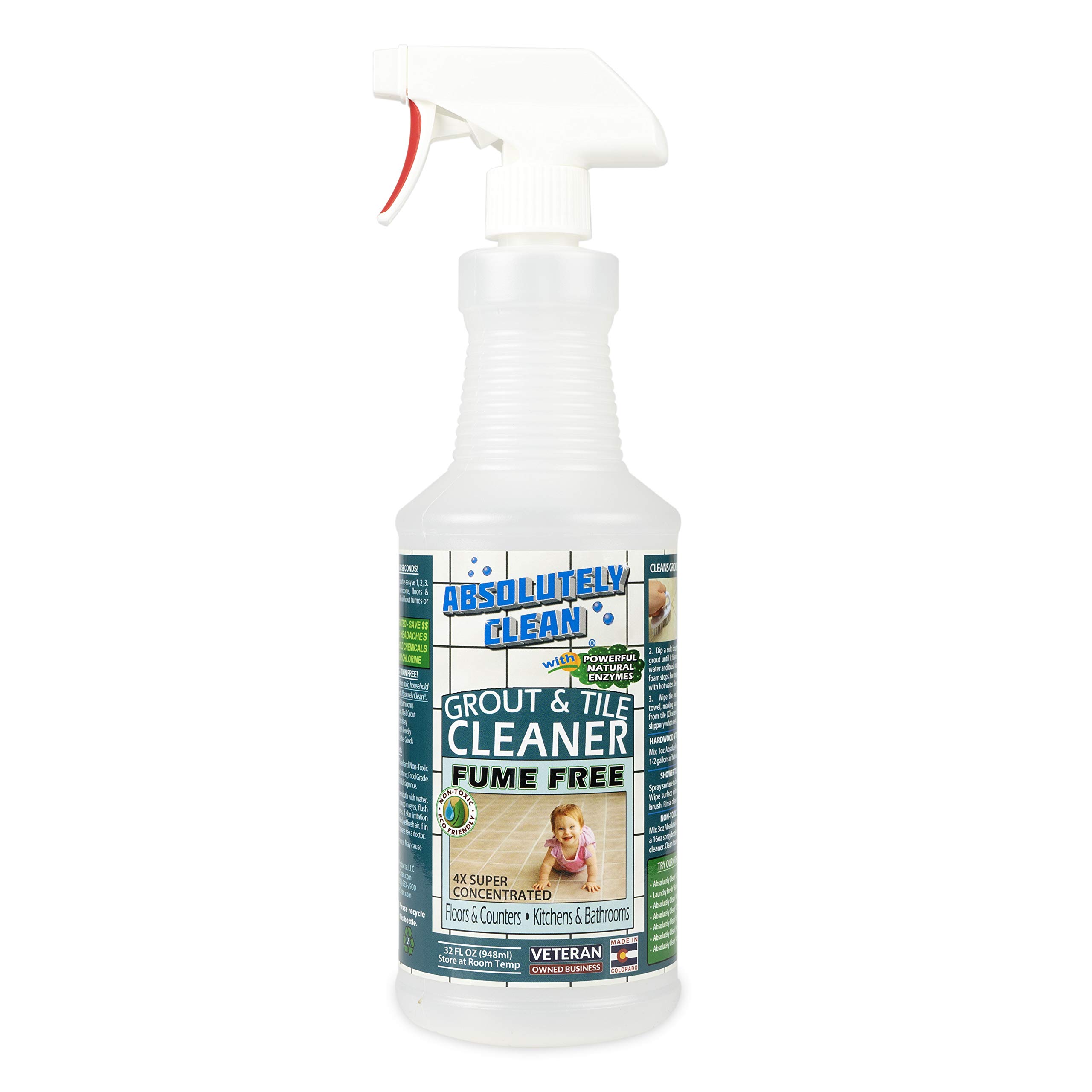 Absolutely Clean FAST GROUT CLEANER! - Professional Strength, Natural Enzyme Formula - Fast Acting, Fume Free - USA Made (32oz Cleans Up To 500 sq ft)