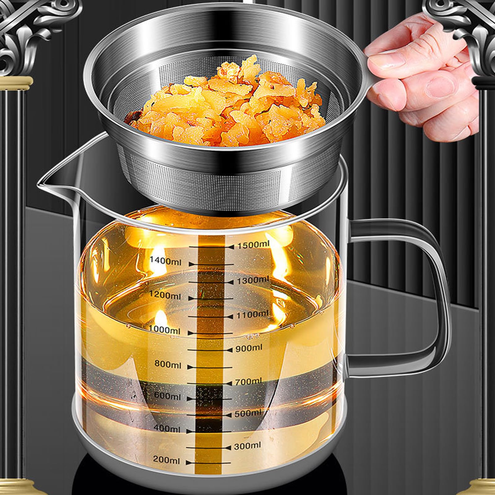 Joghurtsieb, Glas, Nussmilch und Saft zum Entsaften, 1500 ml | 304 Edelstahlgeflecht. Perfektioniert hausgemachte Mandel-, Hafer- und Sojamilch. Sanfter Feinfilter für glatten Saft und Tee