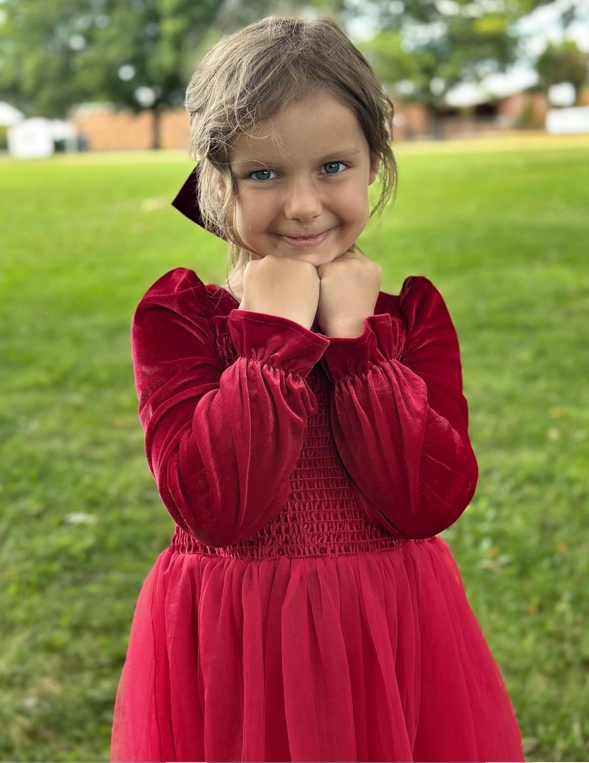 Arshiner Toddler Velvet Tutu Dress Tulle Puff Long Sleeve Square Neck Smocked Fall Winter Formal Party Birthday Dresses - Image 7