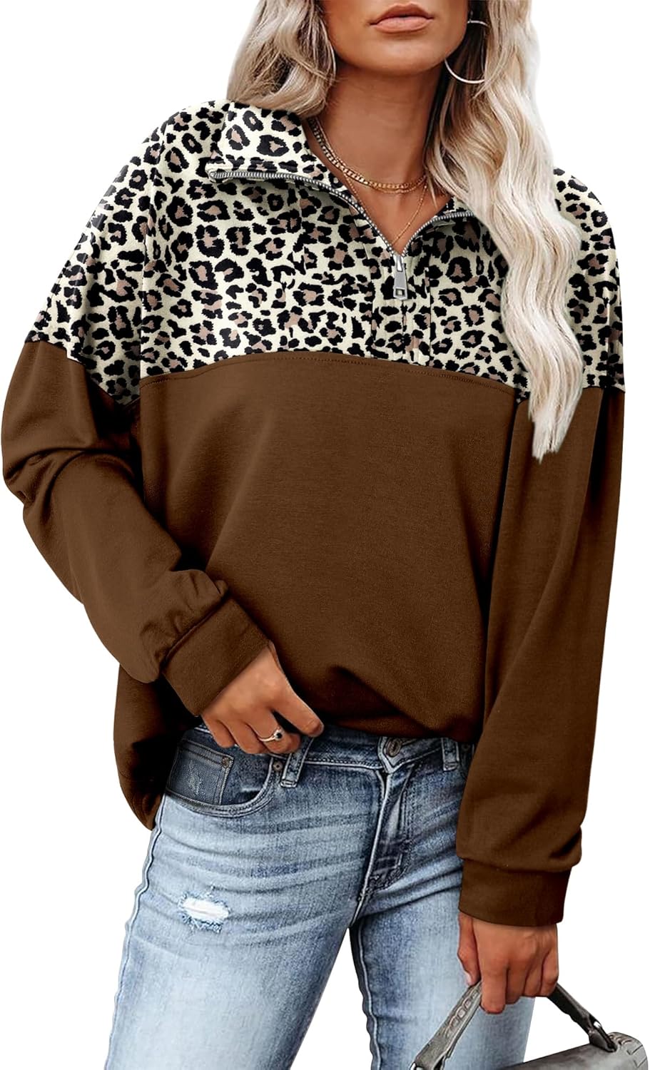 Magritta Womens Sweatshirt Casual Loose Fit Waffle Knit Half Zip Pullover Long Sleeve Lapel Tops