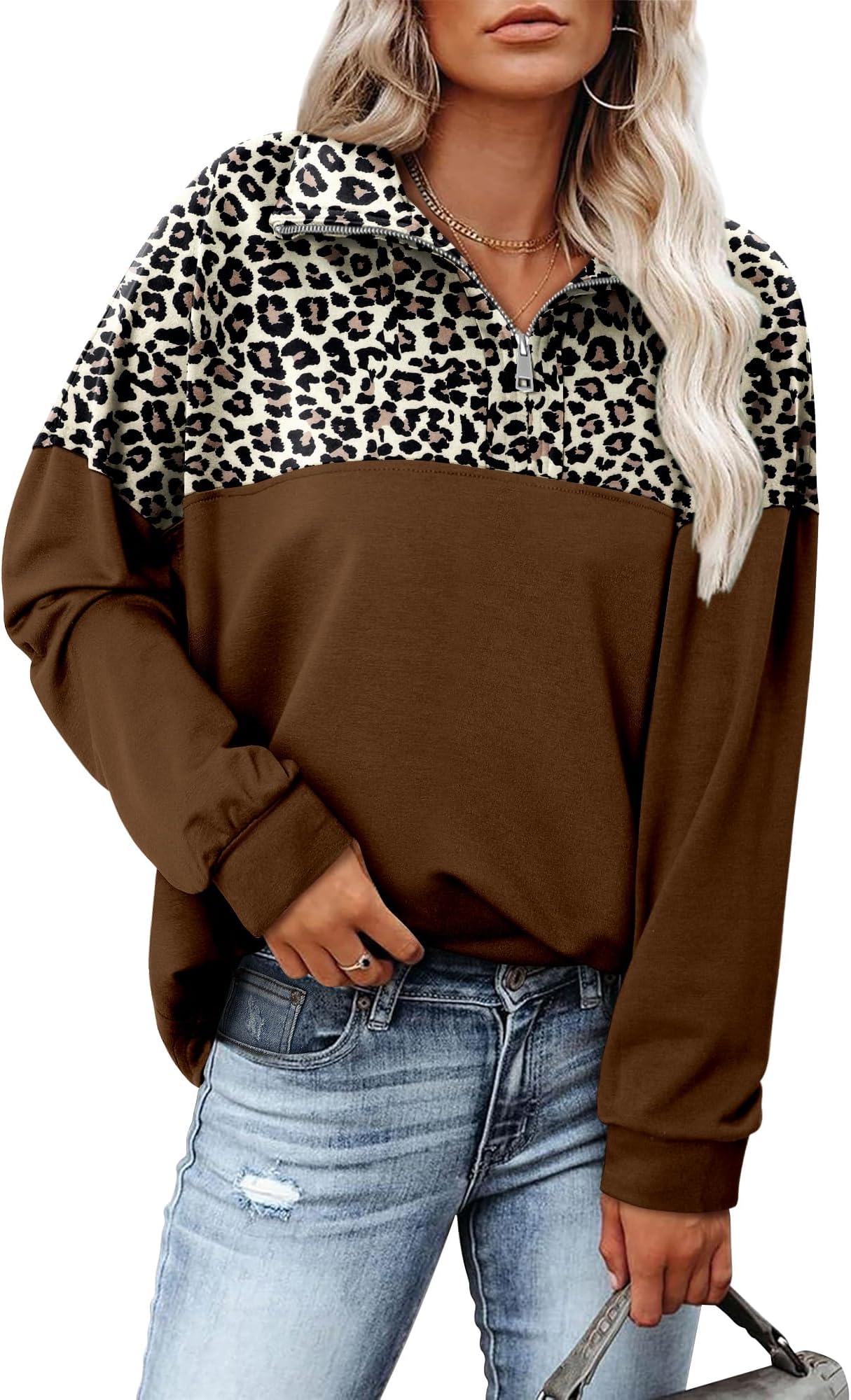 Womens Sweatshirt Casual Loose Fit Waffle Knit Half Zip Pullover Long Sleeve Lapel Tops