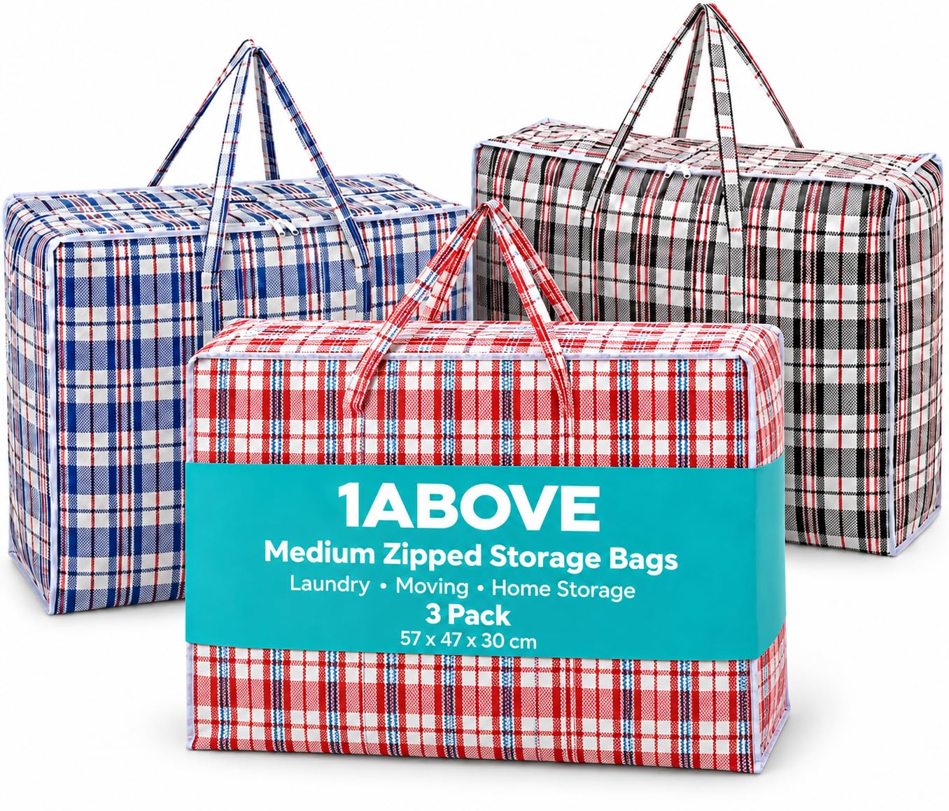 1ABOVE 3 Pack Medium Zipped Storage Bags 57 x 47 x 30 cm