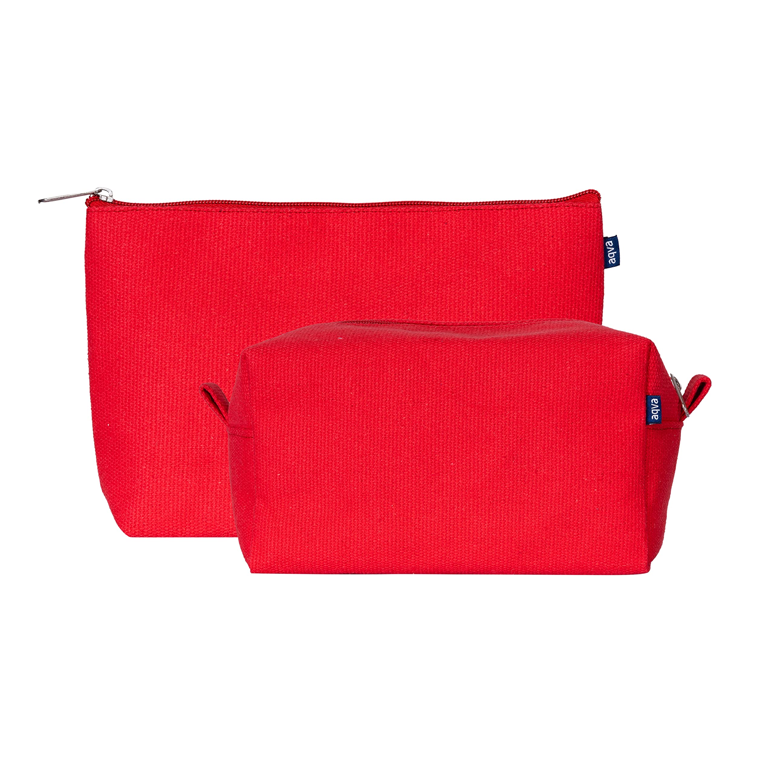 Cotton Canvas Plain Dyed Toiletry Cosmetic Pouch and Dopp Kit Sets Bags for Women for Travel,Multifunction Cosmetics Organizer Pouch (Red)-image-42
