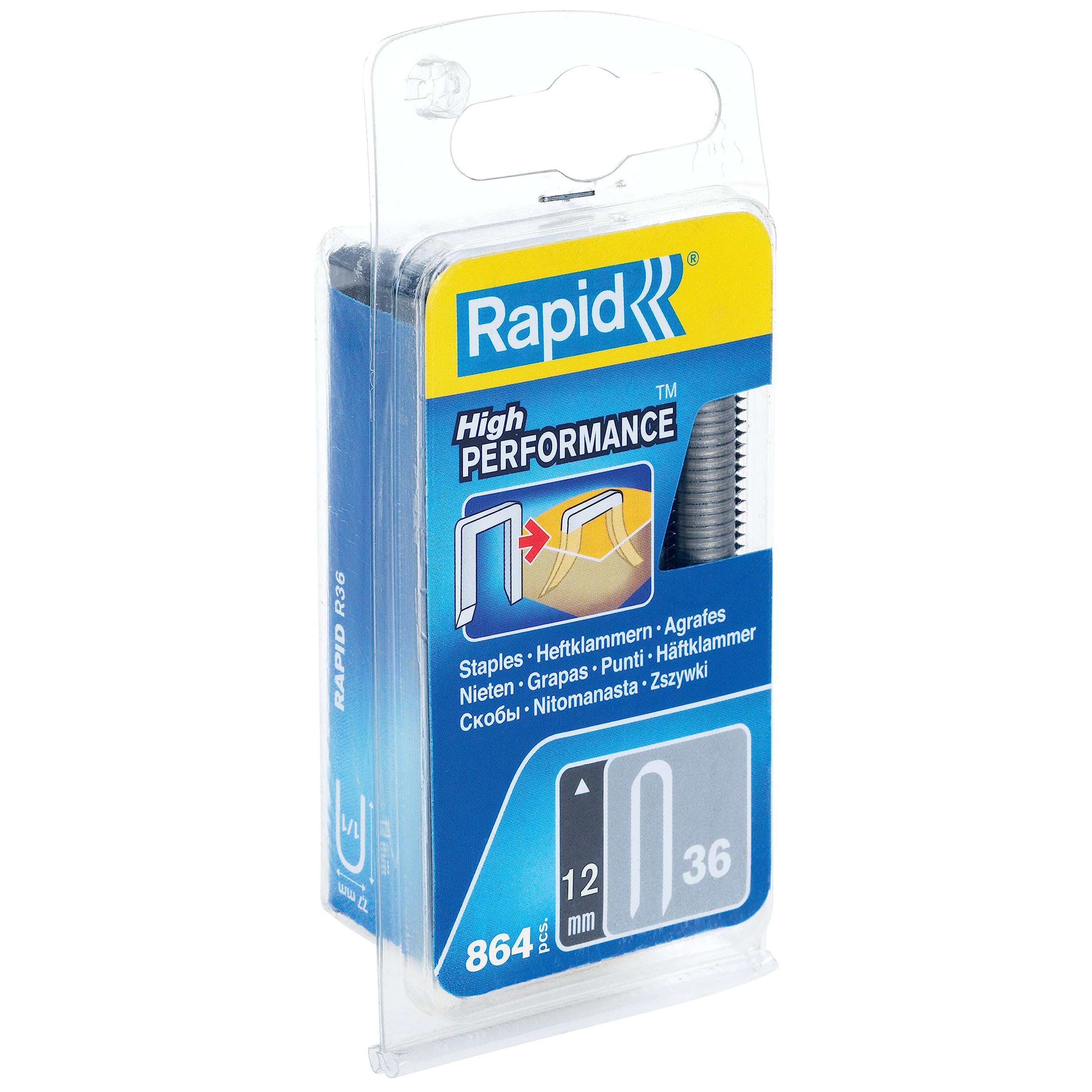 Rapid Caja de Grapas de Corona Redondeada para Cables de Bajo Voltaje N.º36 de Acero Galvanizado, 12 mm – 864 Grapas