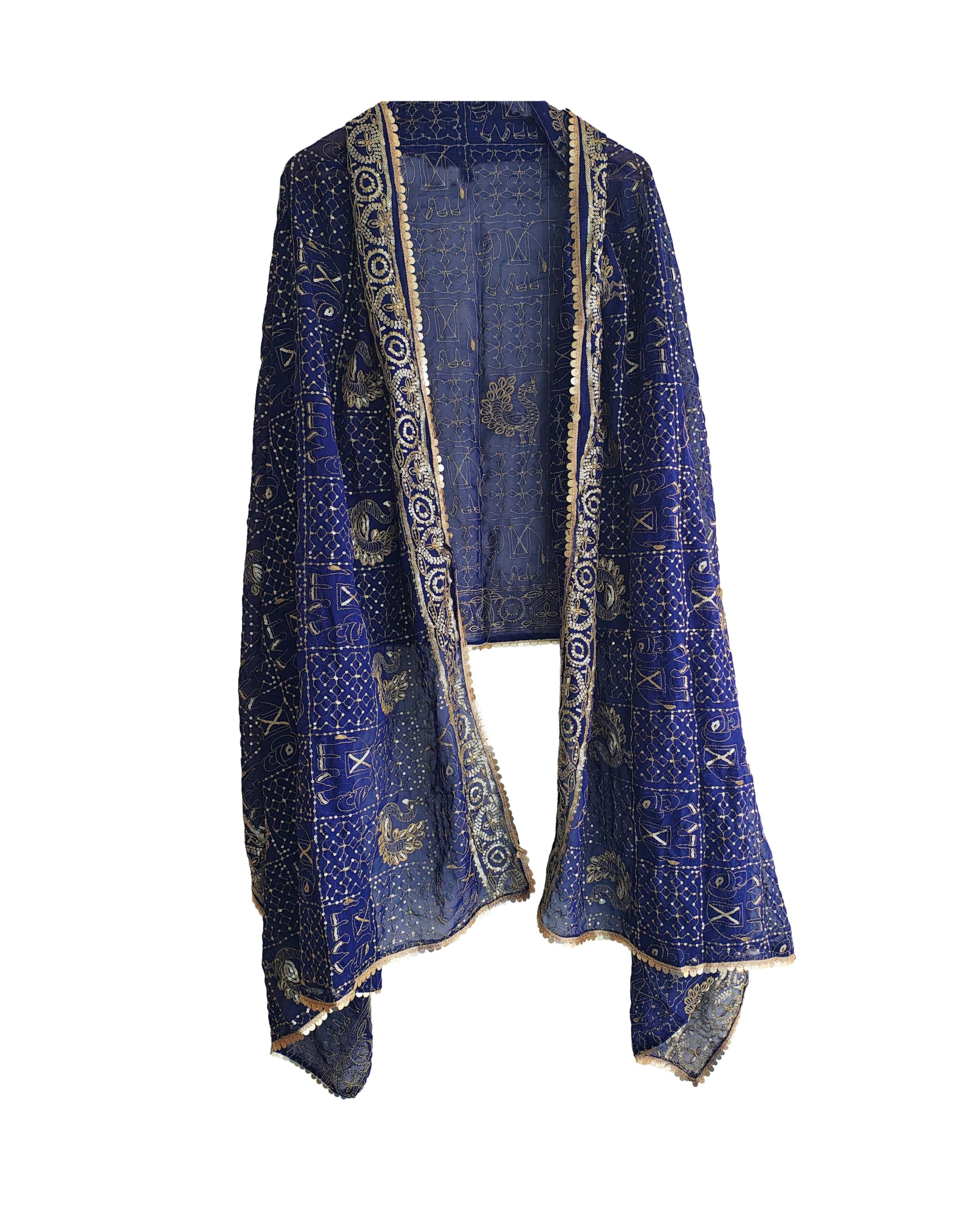 Handcrafted Georgette Dupatta with Traditional Paisley Grid With Ornate Border Detailing (Royal blue)-image-32