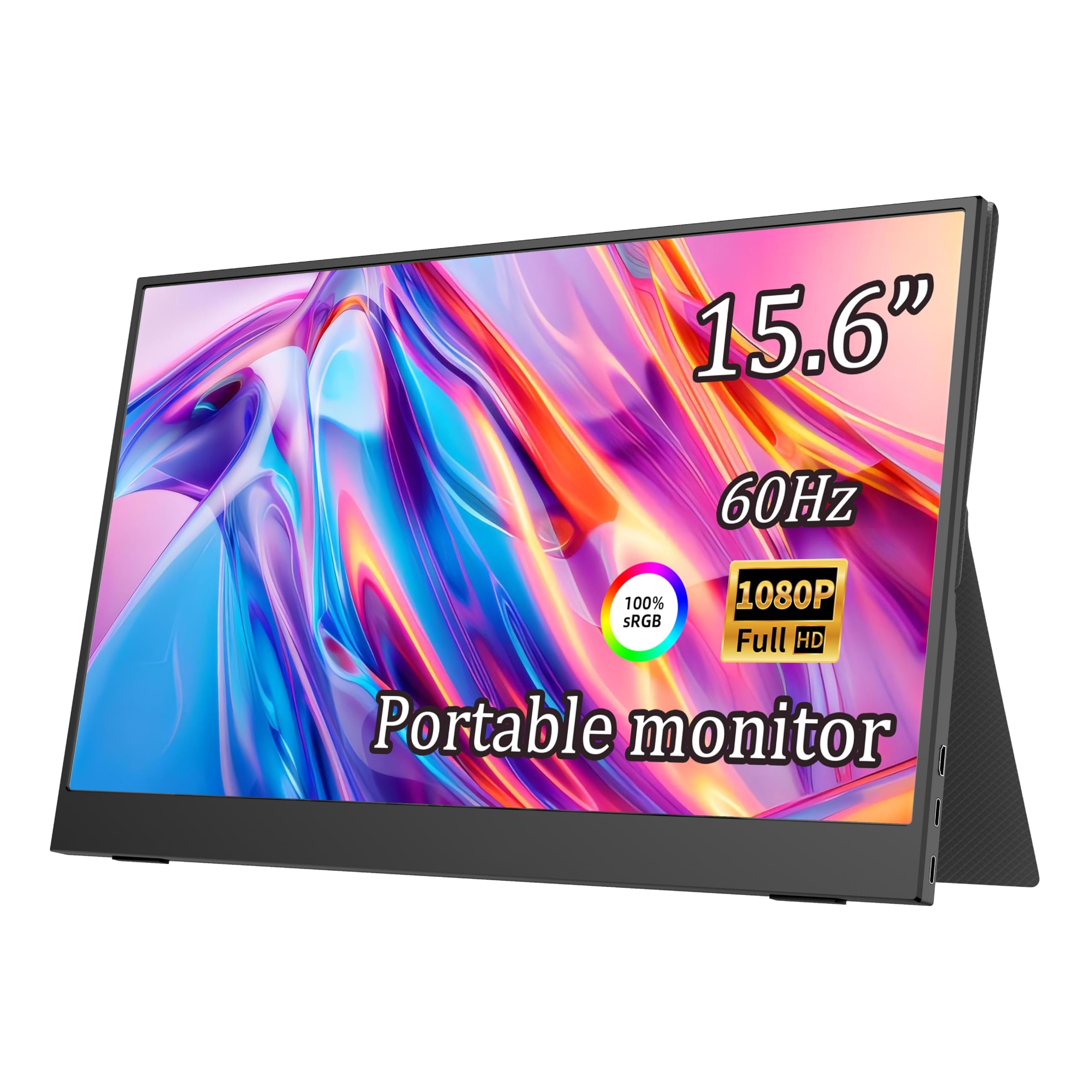 USB-C Portable Monitor,15.6'' 1080P FHD HDR Zero Frame Computer Display,External Monitor with Dual Type-C Mini HDMI & Speaker,Travel Monitor for Laptop,PC,Mac,Surface,Xbox,PS5 with Cover Stand