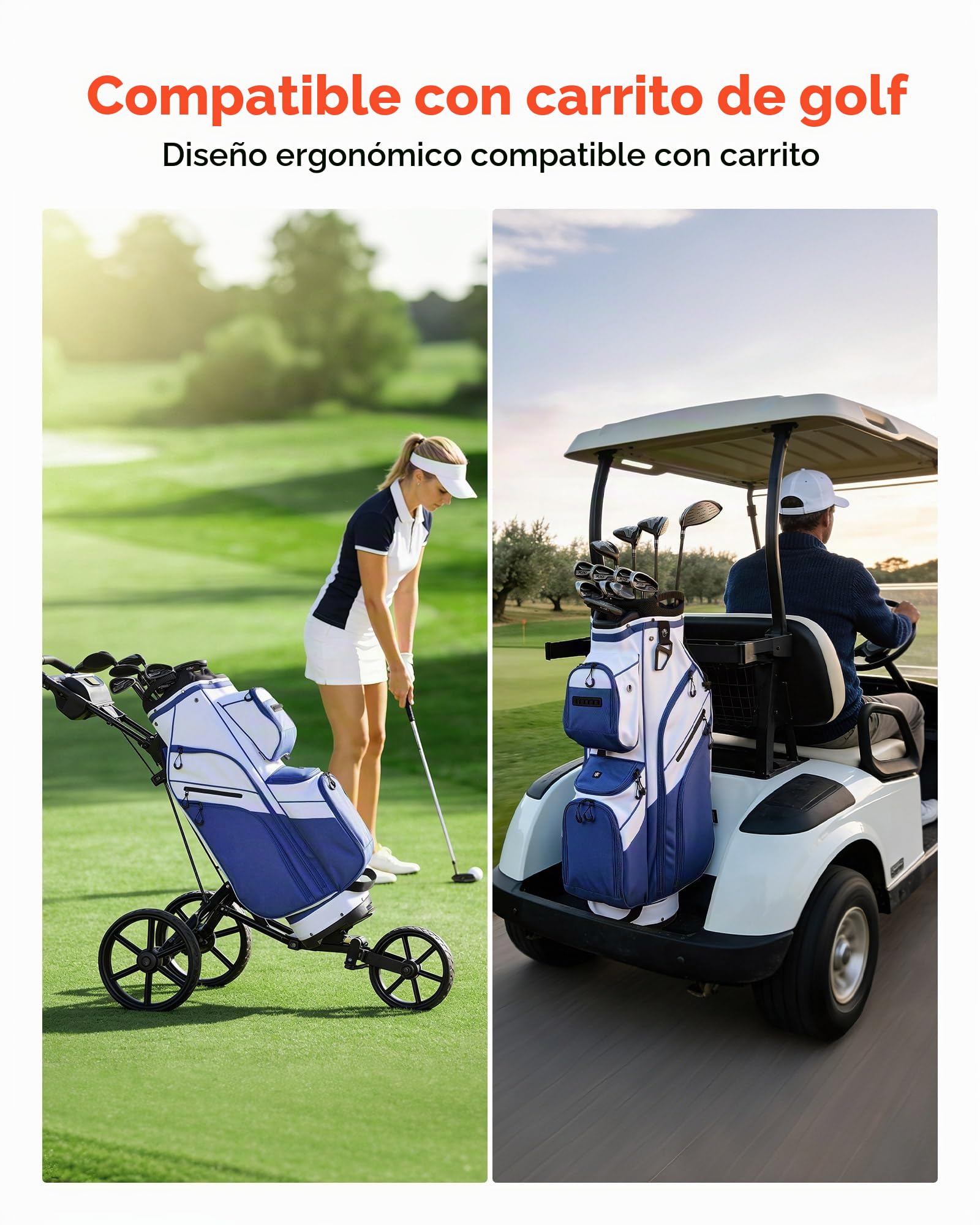 VEVOR Bolsa de Carro para Palos de Golf 15 Compartimentos, 10 Bolsillos, Bolsa para Carrito de Golf de Poliéster, con Correa para Hombro, Cubierta para Lluvia, Cremalleras Suaves, para Adultos
