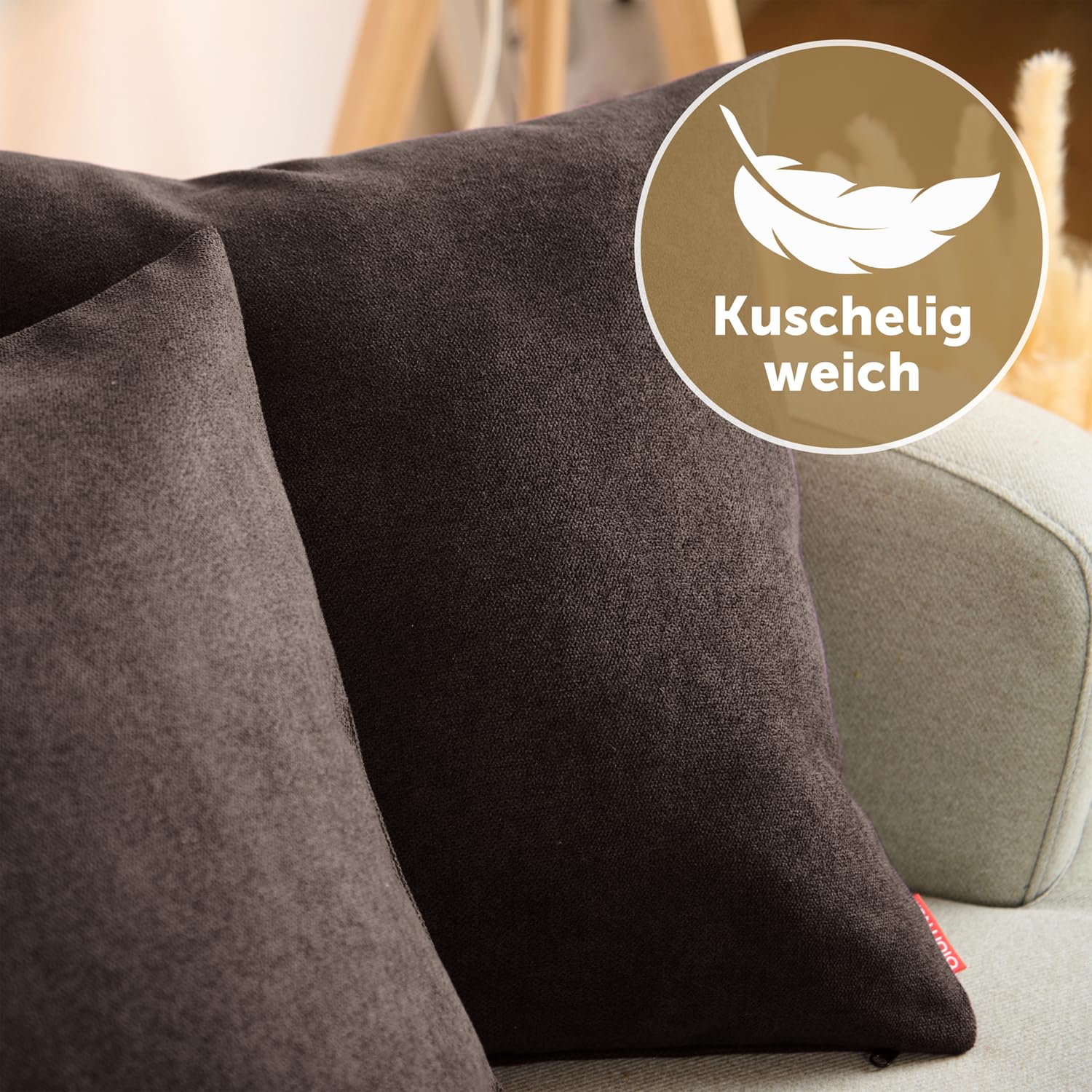 Blumtal 2er Set Kissenbezug 50x50 braun - kuschelige Chenille Kissenbezüge mit verstecktem Reißverschluss, Oekotex Zertifizierte Kissenhülle für Deko-Kissen Sofakissen Polster & Zierkissen