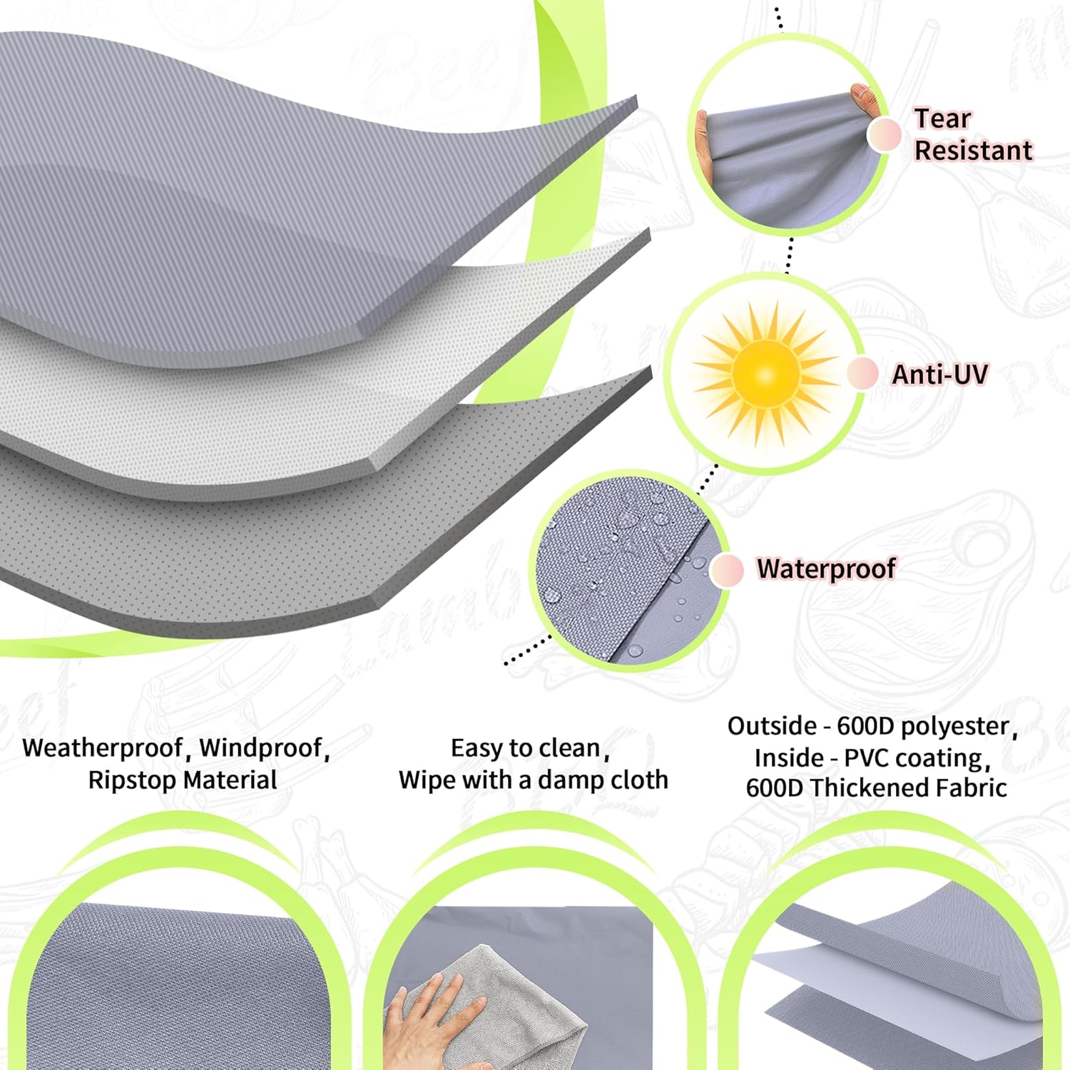 NEXCOVER Barbecue Gas Grill Cover - 50 Inch Waterproof BBQ Cover, Outdoor Heavy Duty Grill Cover, Fade & Weather Resistant Upgraded Material, Barbecue Cover for Weber, Brinkmann, Char Broil, Holland. - Image 3