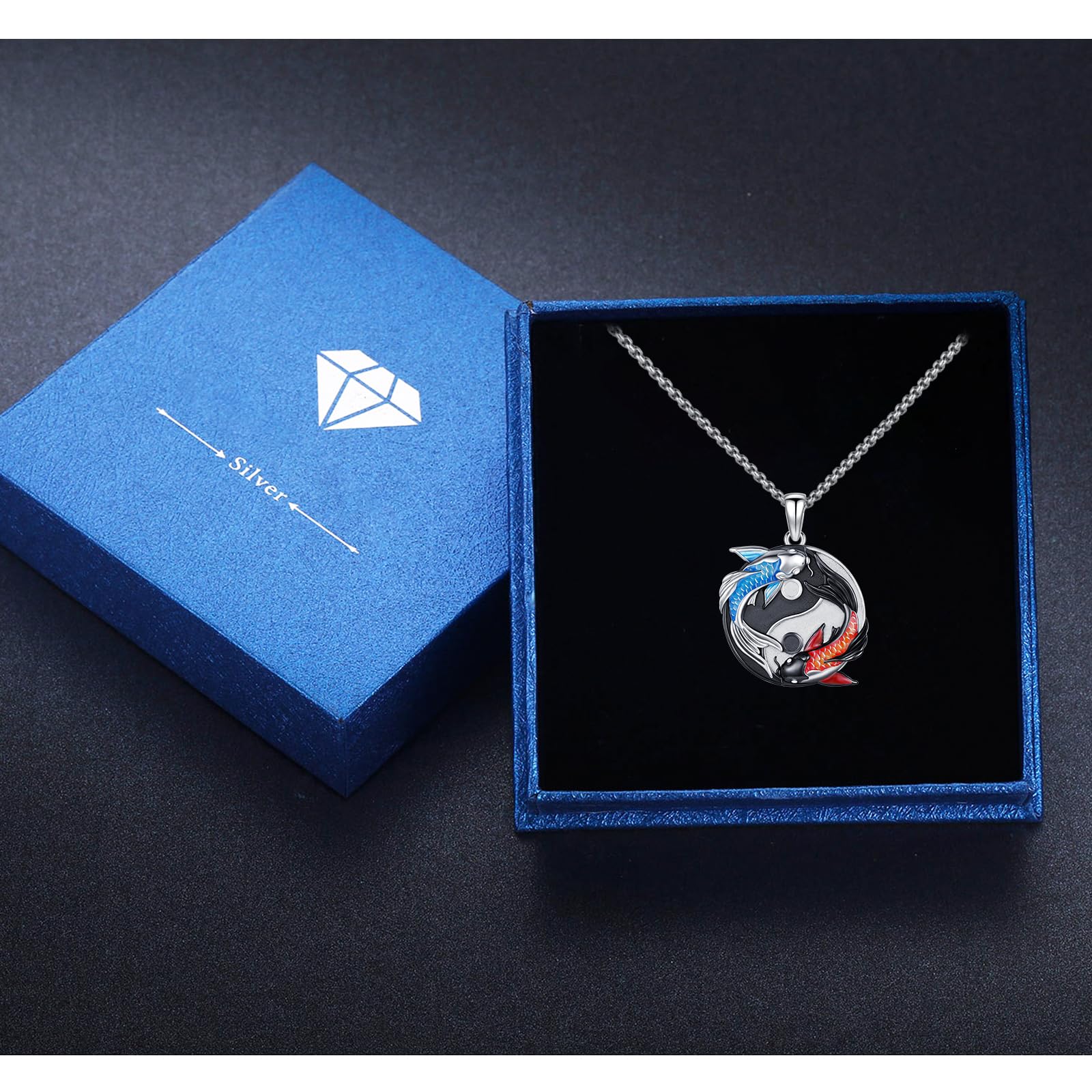 OHAYOO Yin Yang Halskette 925 Sterling Silber Anhänger Kette Partnerketten für Sie und Ihn Koi Fisch Schmuck Geschenke für Damen Herren Couple