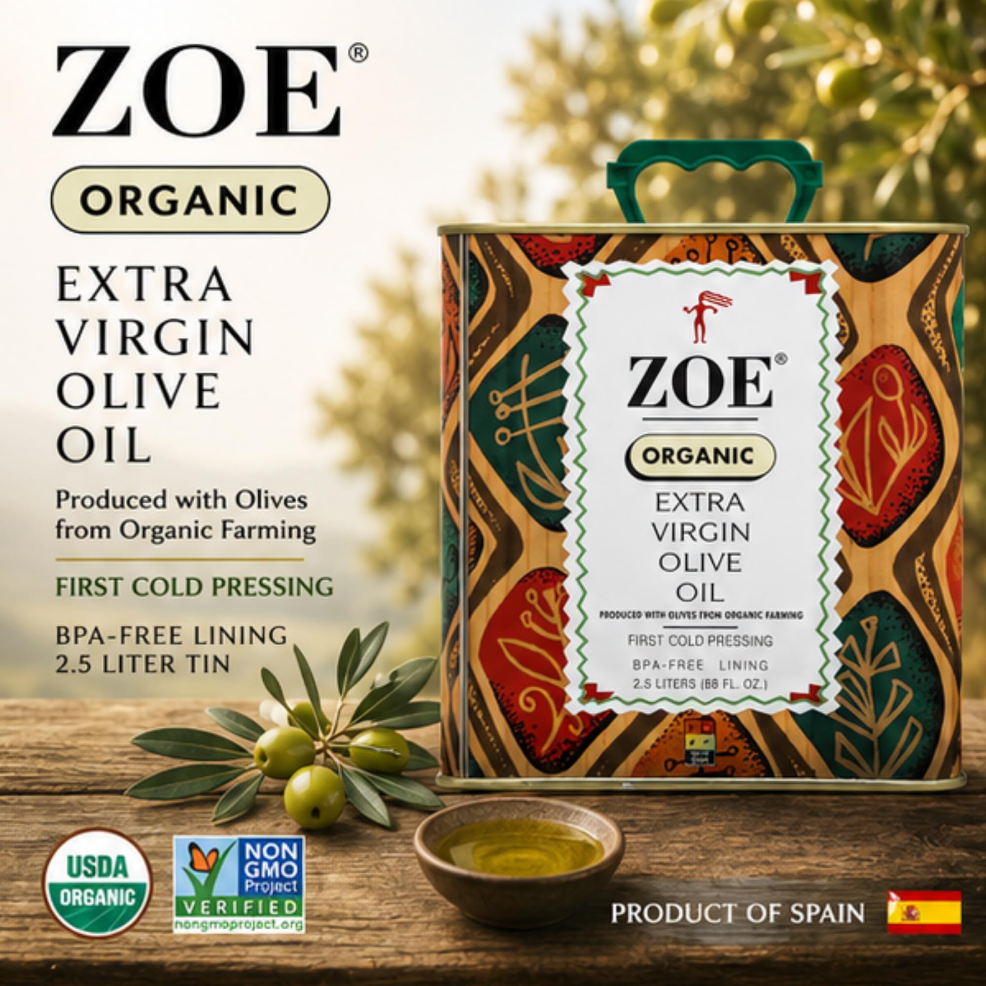 Amazon.com : Zoe Organic Extra Virgin Olive Oil, 2.5 Liters