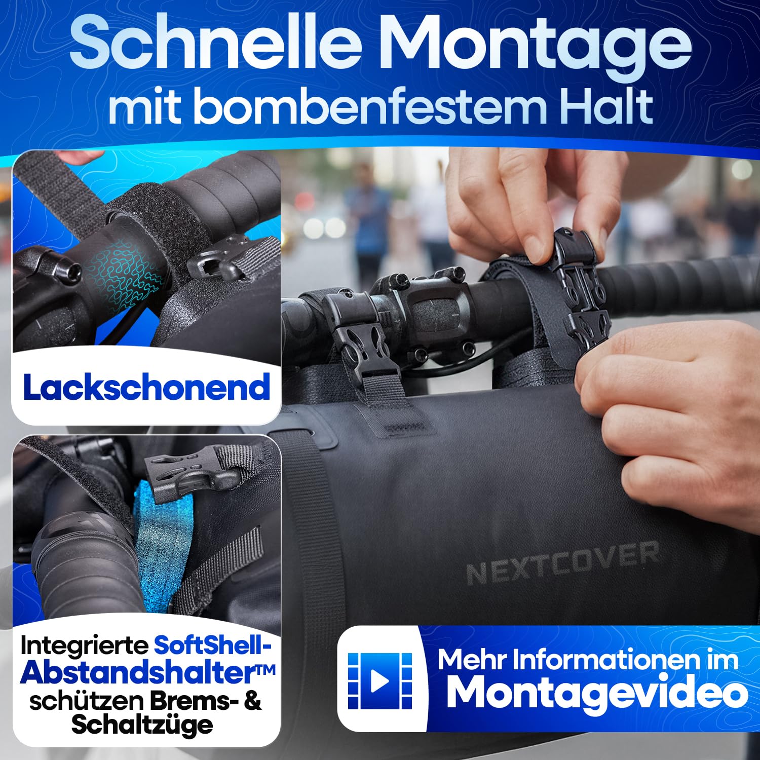 Nextcover® Bikepacking Lenkertasche Fahrrad [10 Liter] I Fahrradtasche Lenker - 100% Wasserdicht Dank AquaShield-TPU I Kompakte Lenkerrolle Fahrrad I Bikepacking Taschen für Gravelbike Rennrad, MTB