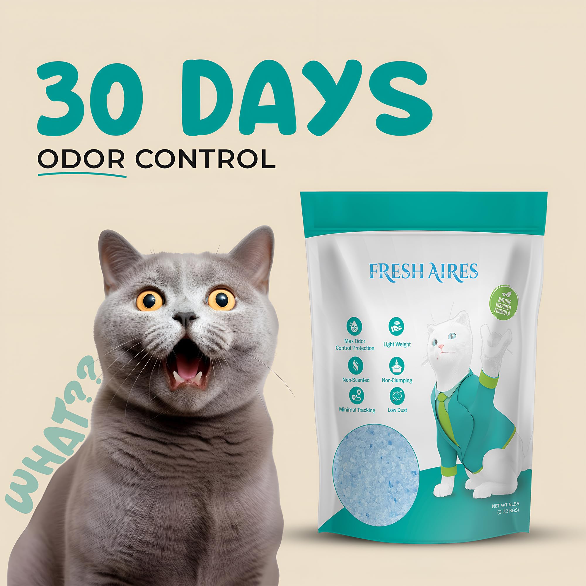 Arena para gatos para dueños de gatos, arena de sílice, control de olores, bajo polvo, seguimiento mínimo, ligera