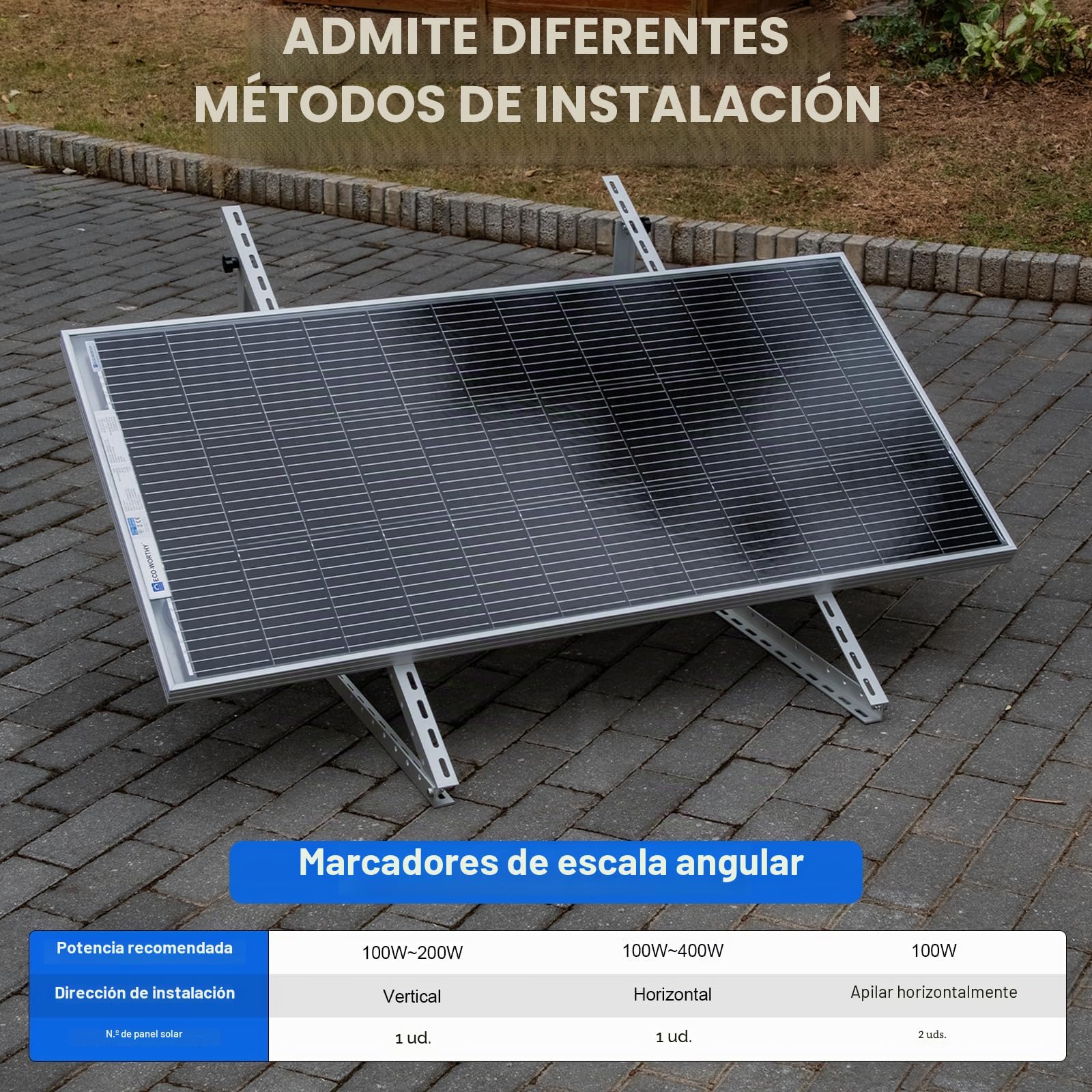 ECO-WORTHY 4 unidades de soporte para panel solar, 114.3 cm, 45 pulgadas, soporte de aluminio para plantas de balcón, ángulo ajustable 0-90°, 100 W-800 W, módulo solar, juego de fijación para techo