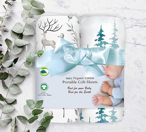 Miniatura 6 de Sábanas de colchón ajustadas 100% algodón orgánico para Graco Pack n Play, Babyletto, Pamo Babe, Dream on Me, Evenflo, Baby Trend, Hygge Hush