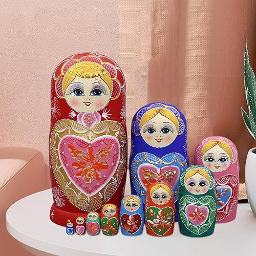 Miniatura 4 de Esquirla 10 figuras de muñeca de madera rusa anidada hecha a mano Matryoshka decoración coleccionable