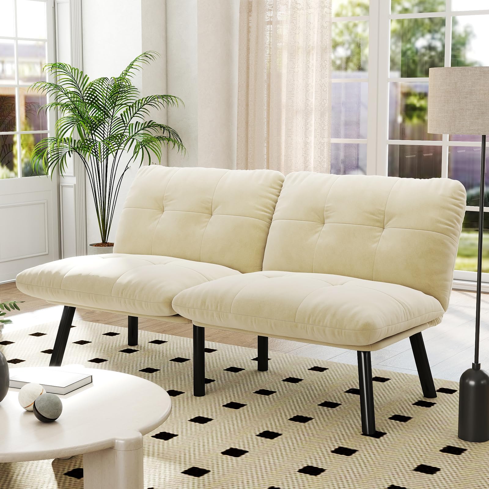 espidoo Convertible Sofa Bed for Small Spaces Adjustable Back Twin Sleeper - Modern Velvet 2-Seater with Metal Frame